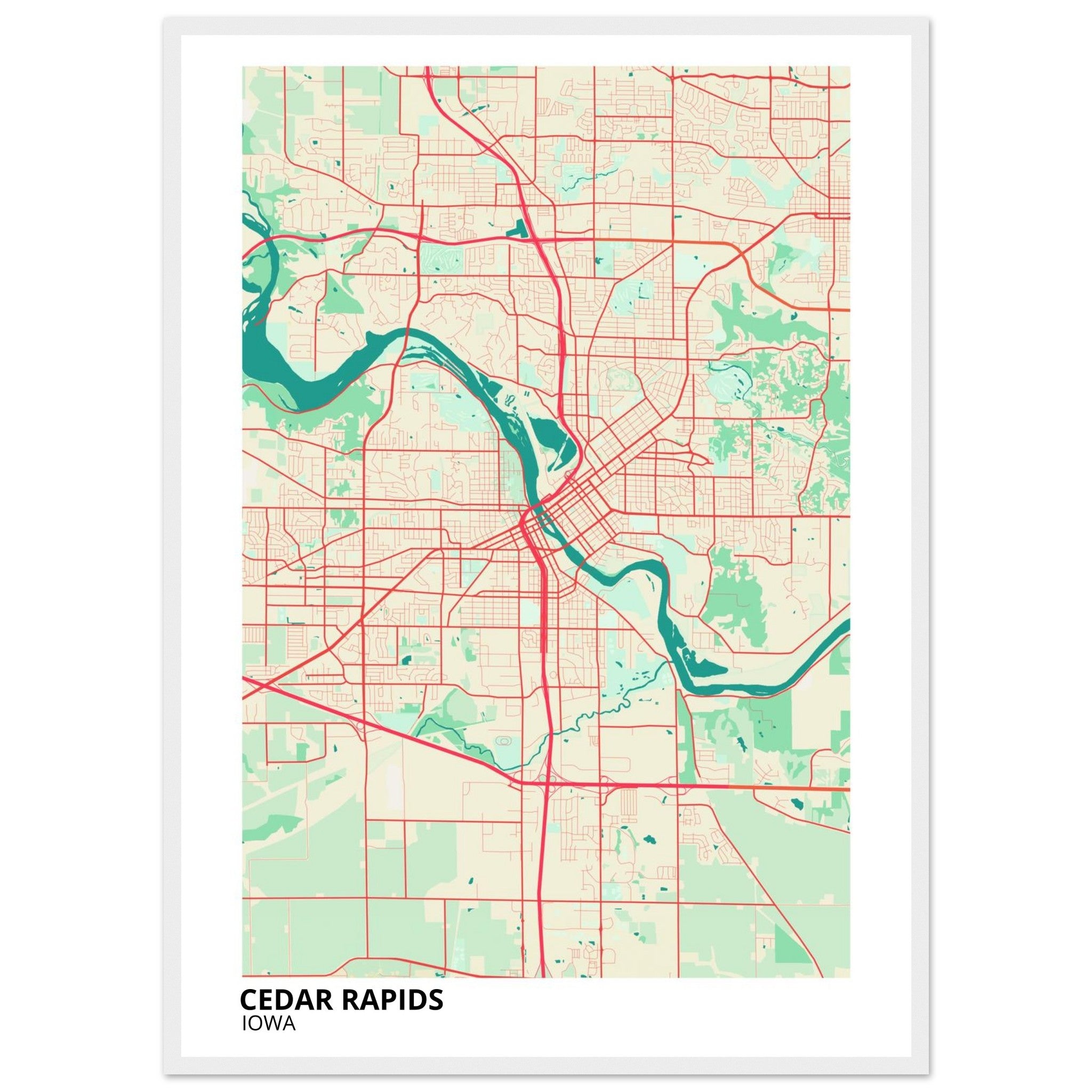 Cedar Rapids Iowa City Map Poster | Custom Map Art Print - Ink And Atlas
