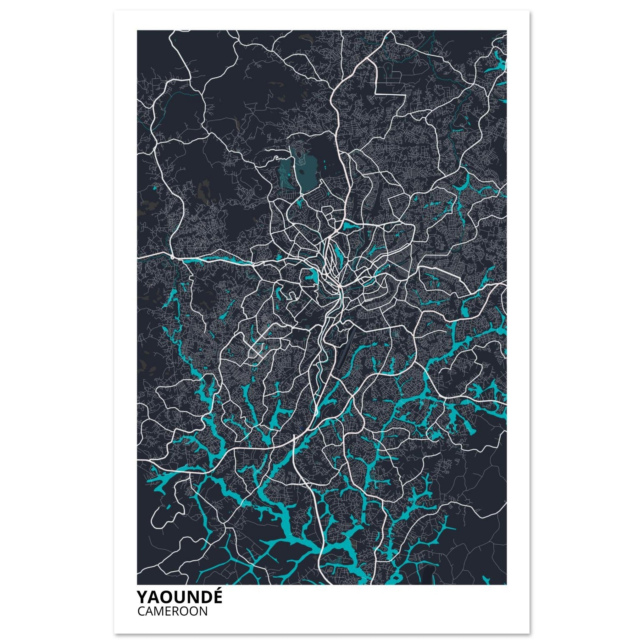 Yaounde Cameroon City Map Poster | Custom Map Art Print - Ink And Atlas