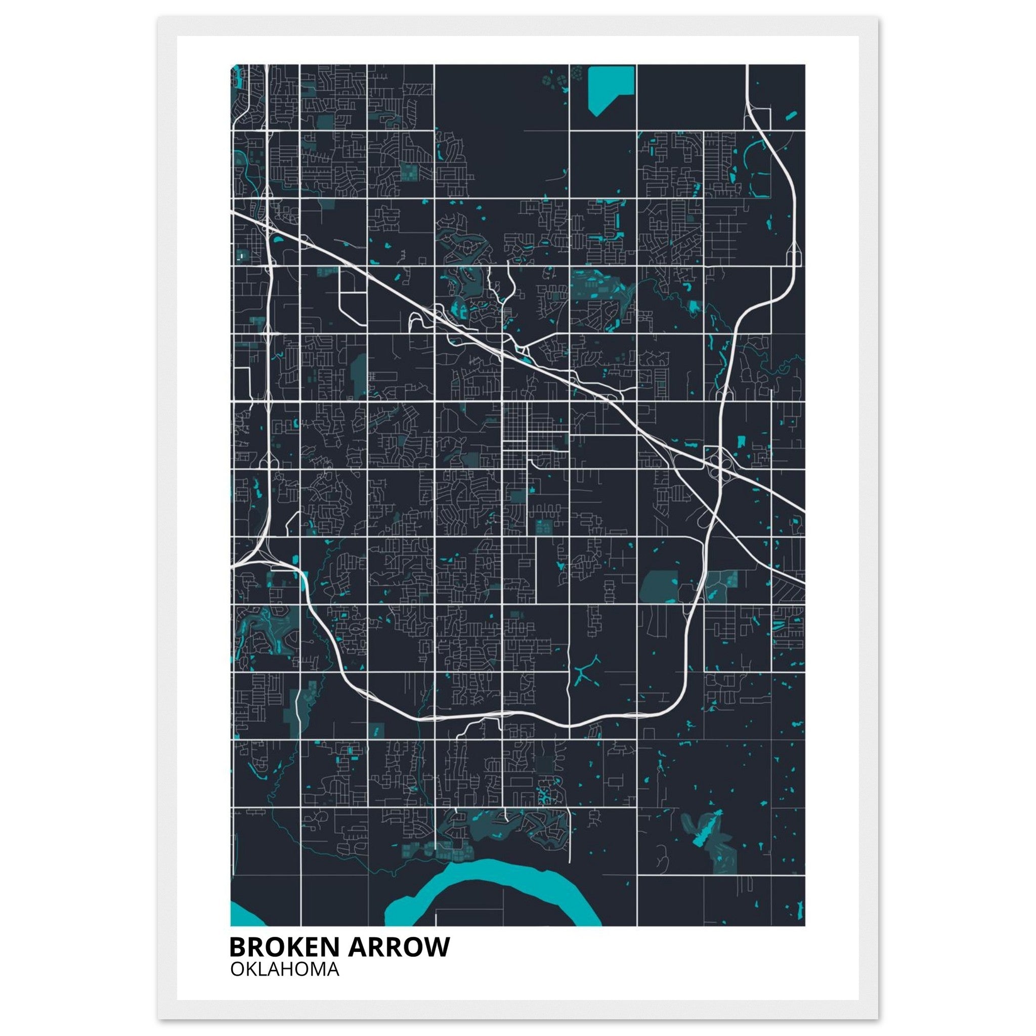Broken Arrow Oklahoma City Map Poster | Custom Map Art Print - Ink And Atlas