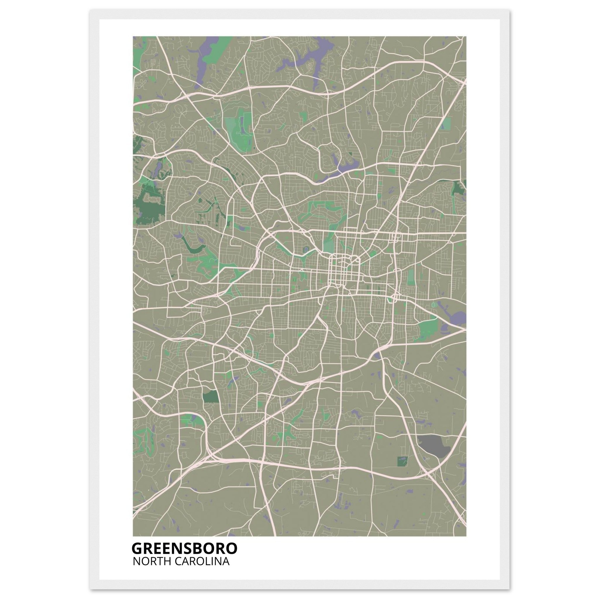 Greensboro North Carolina City Map Poster | Custom Map Art Print - Ink And Atlas