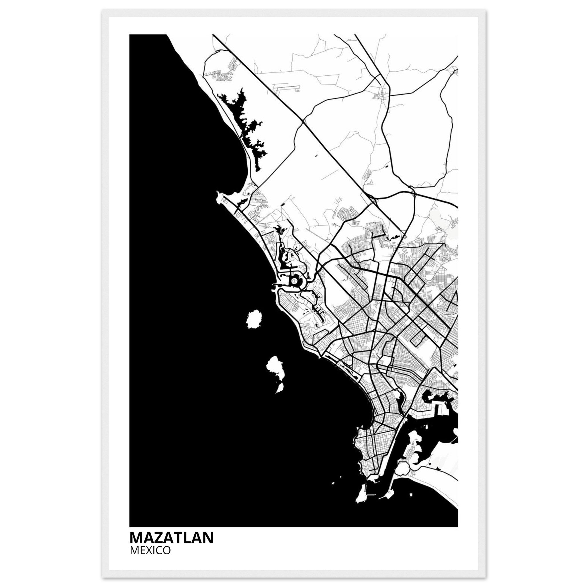 Mazatlan Mexico City Map Poster | Custom Map Art Print - Ink And Atlas