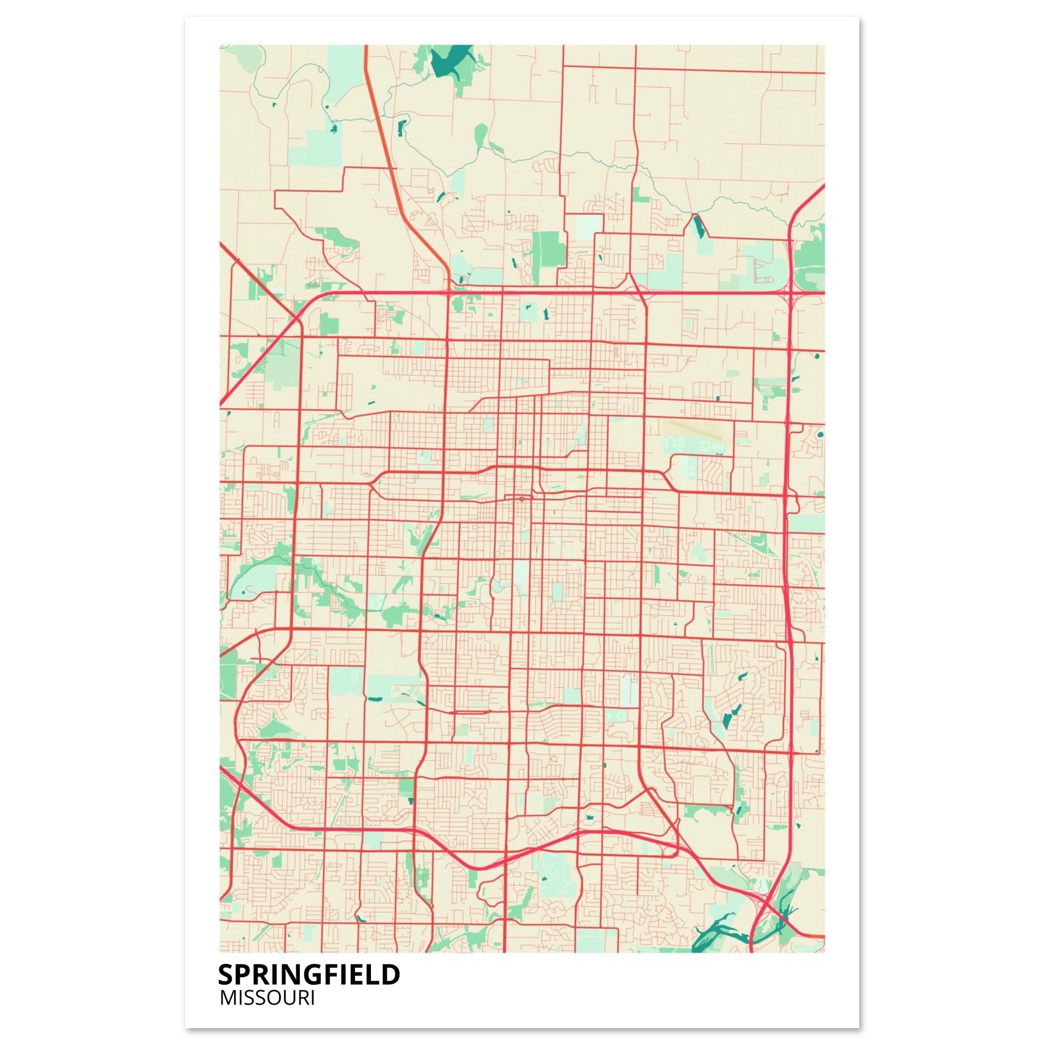 Springfield Missouri City Map Poster | Custom Map Art Print - Ink And Atlas