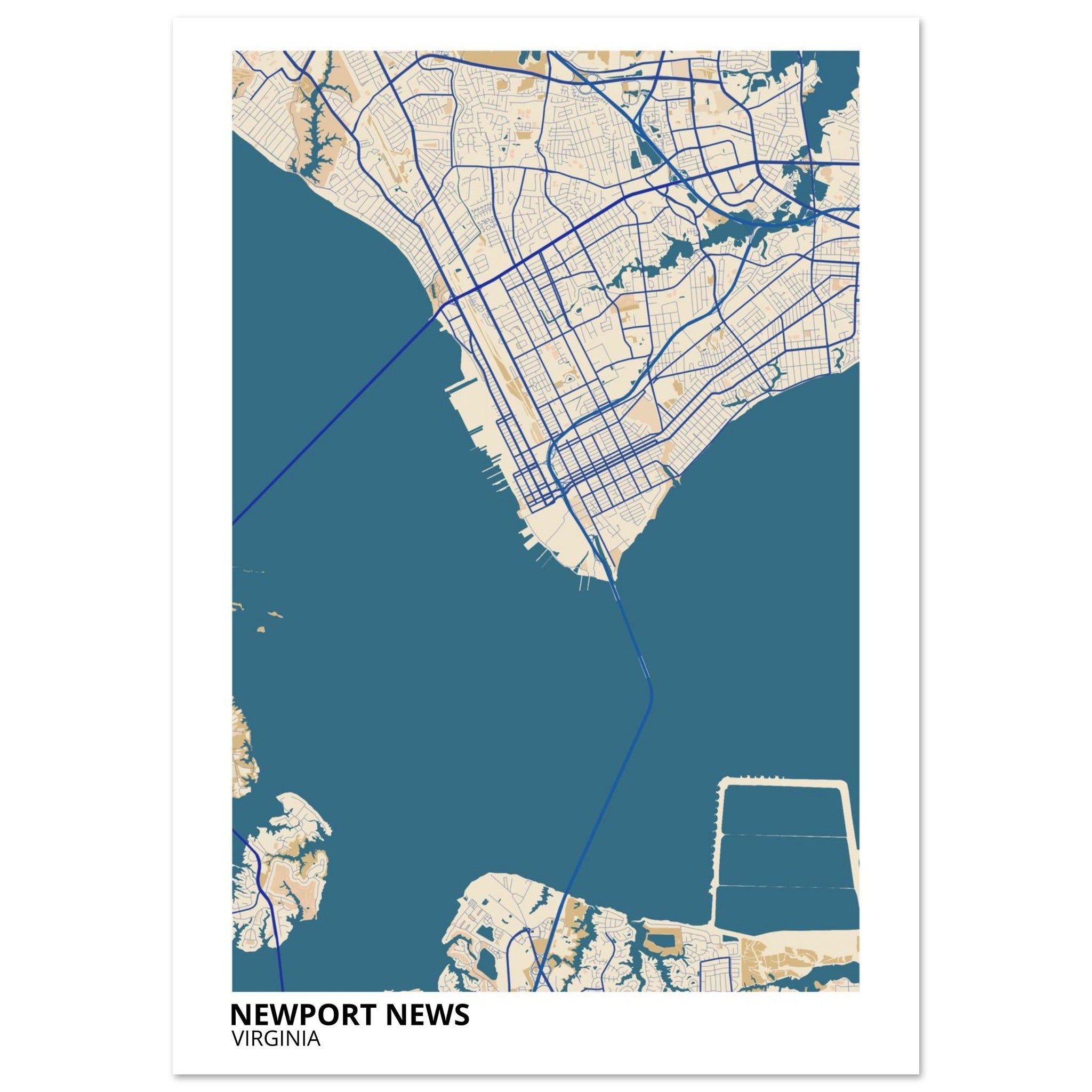 Newport News Virginia City Map Poster | Custom Map Art Print - Ink And Atlas