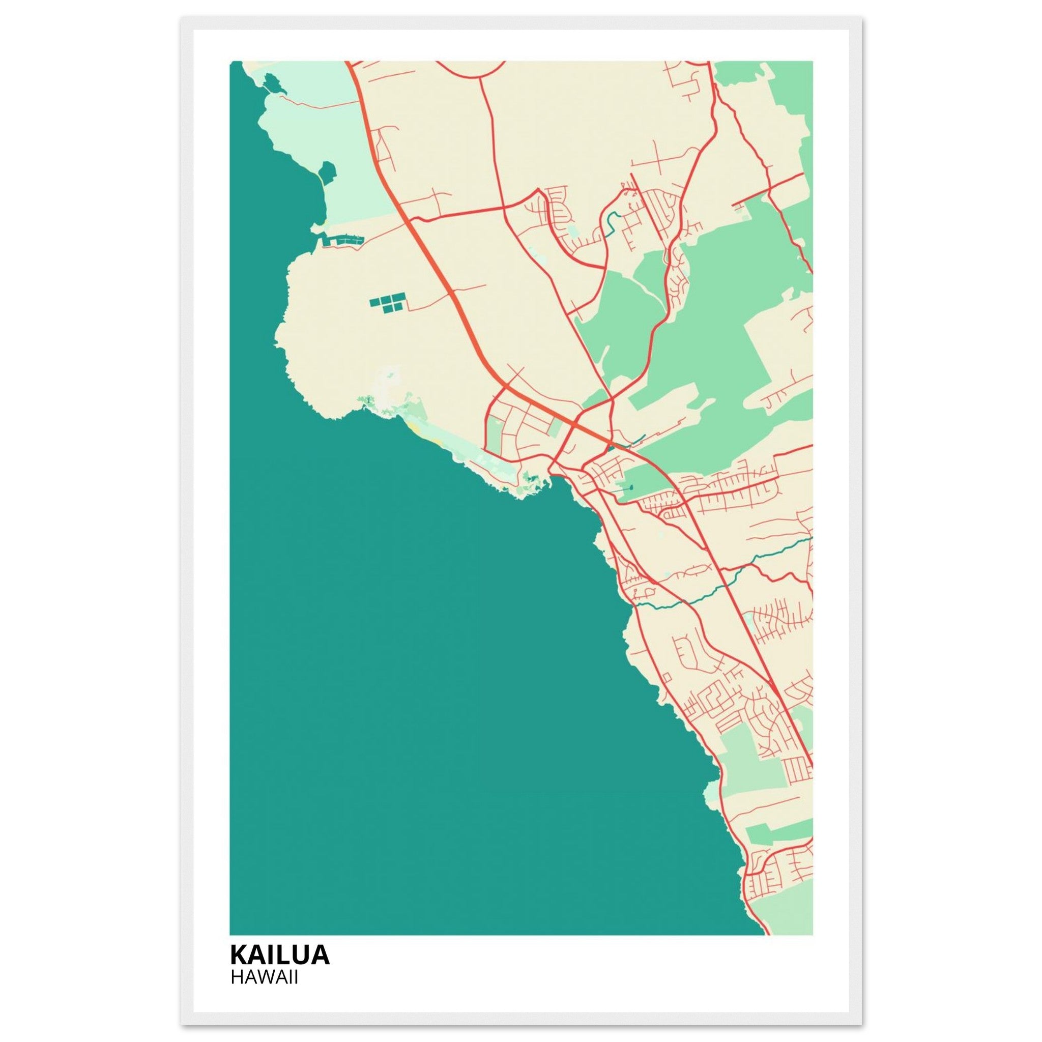 Kailua Hawaii City Map Poster | Custom Map Art Print - Ink And Atlas