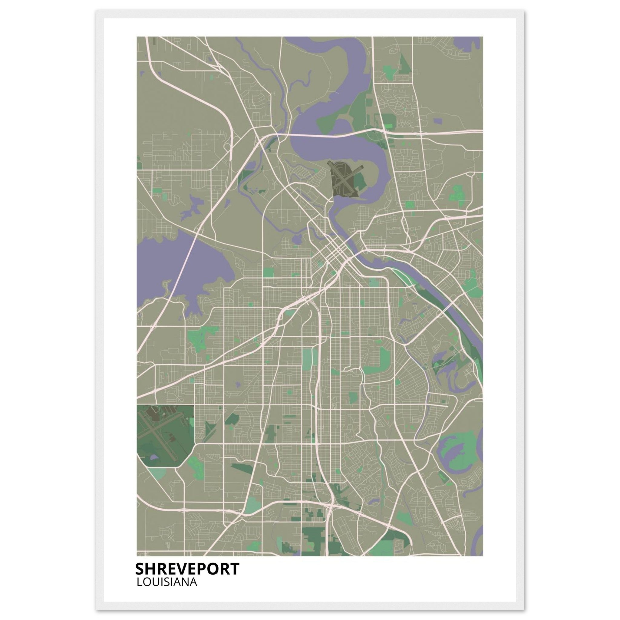 Shreveport Louisiana City Map Poster | Custom Map Art Print - Ink And Atlas
