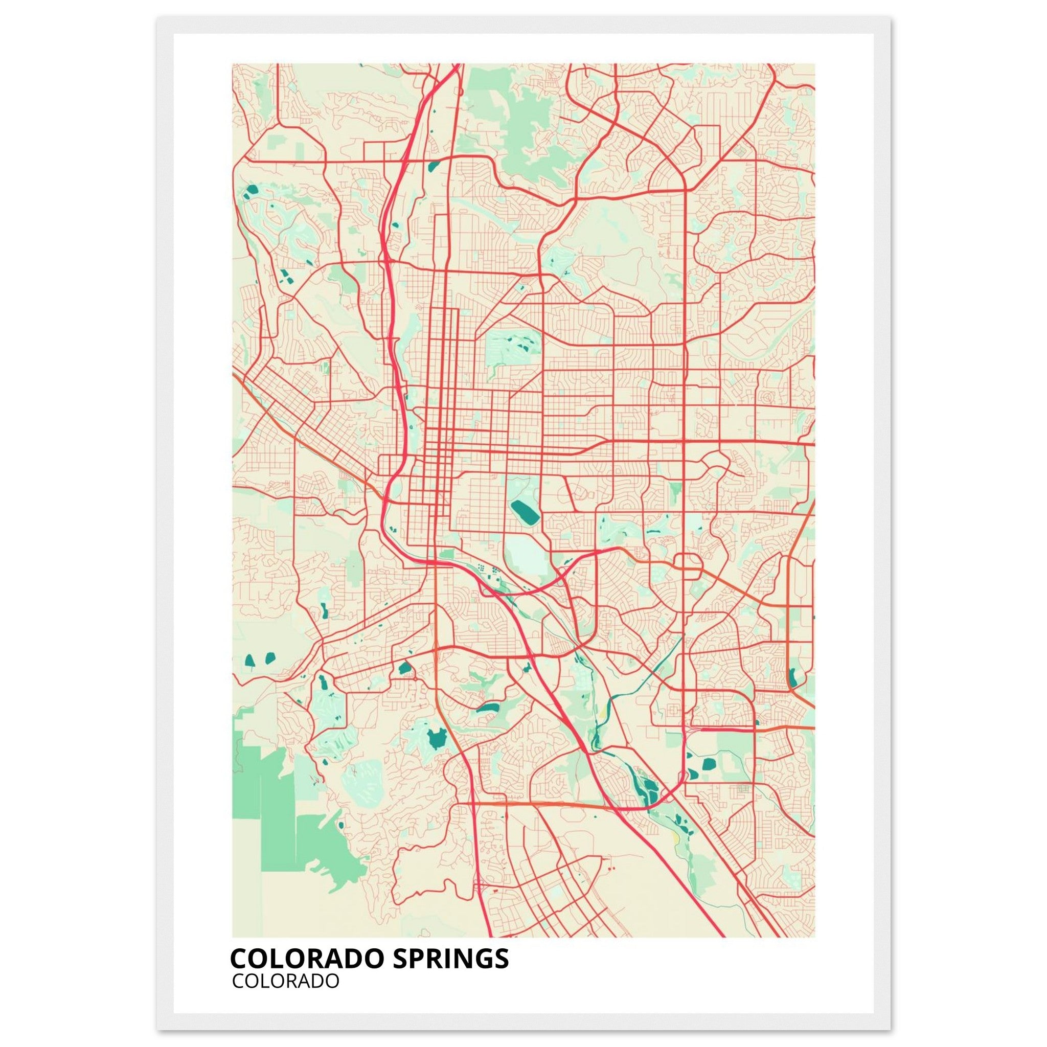 colorado springs map poster print