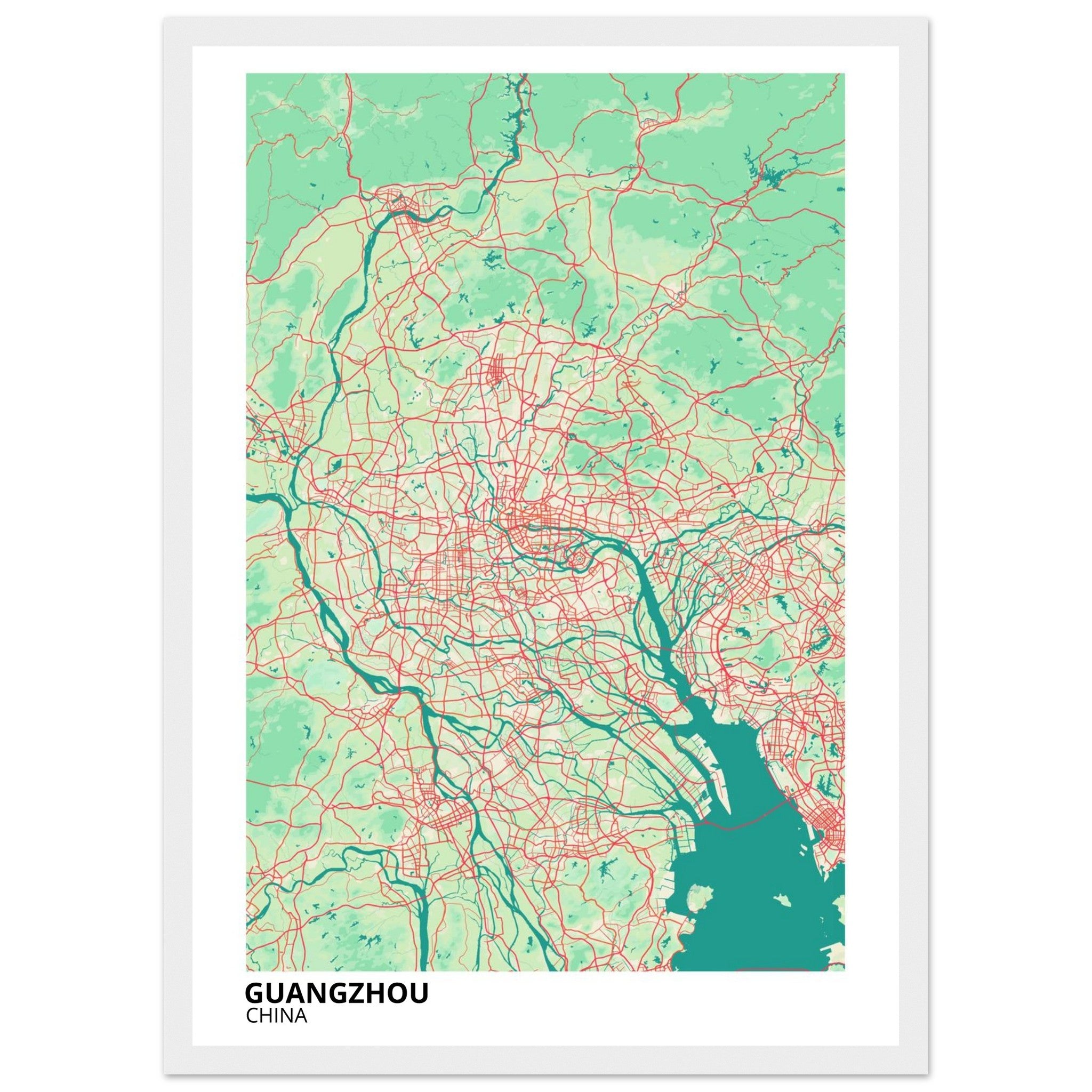 guangzhou china map poster print