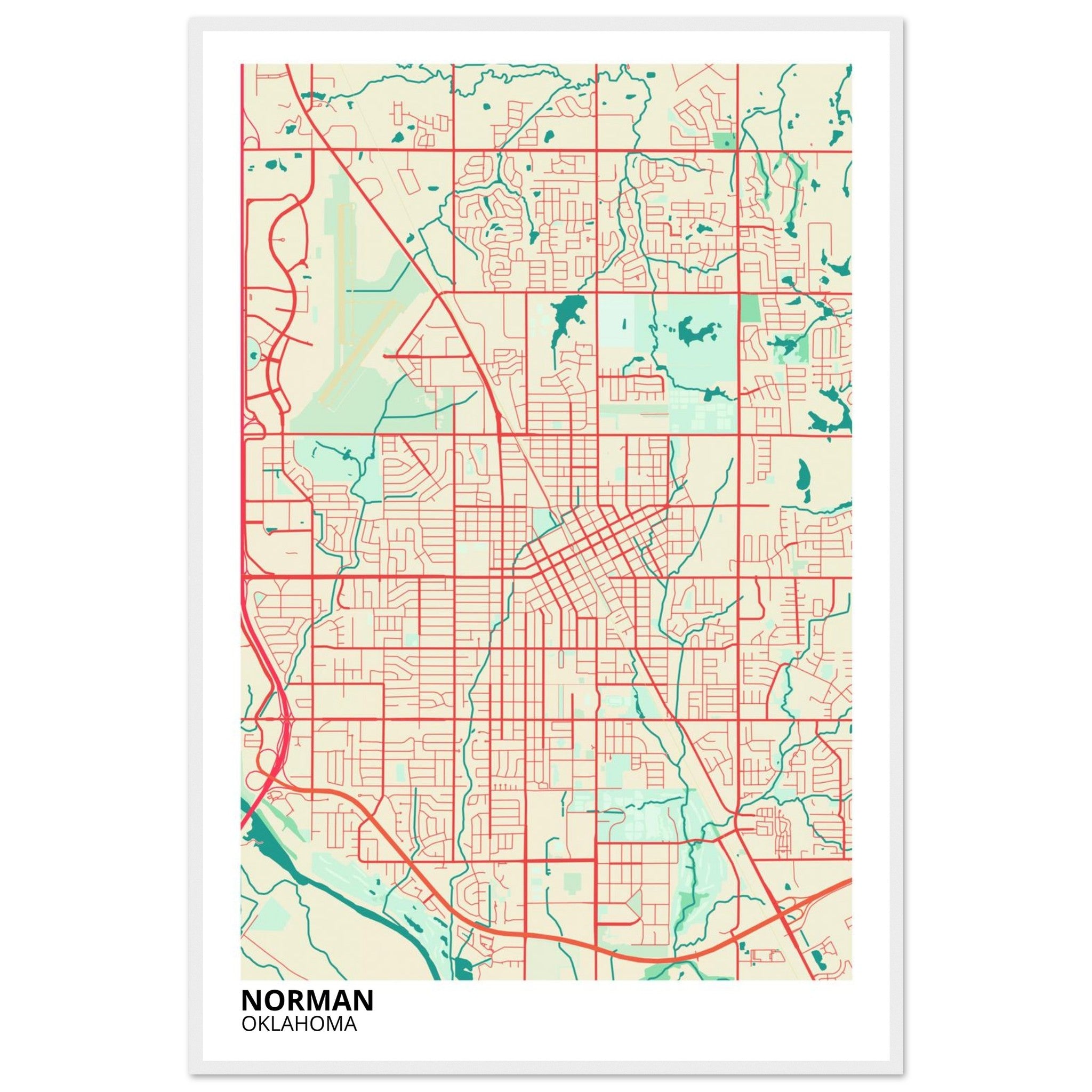 Norman Oklahoma City Map Poster | Custom Map Art Print - Ink And Atlas