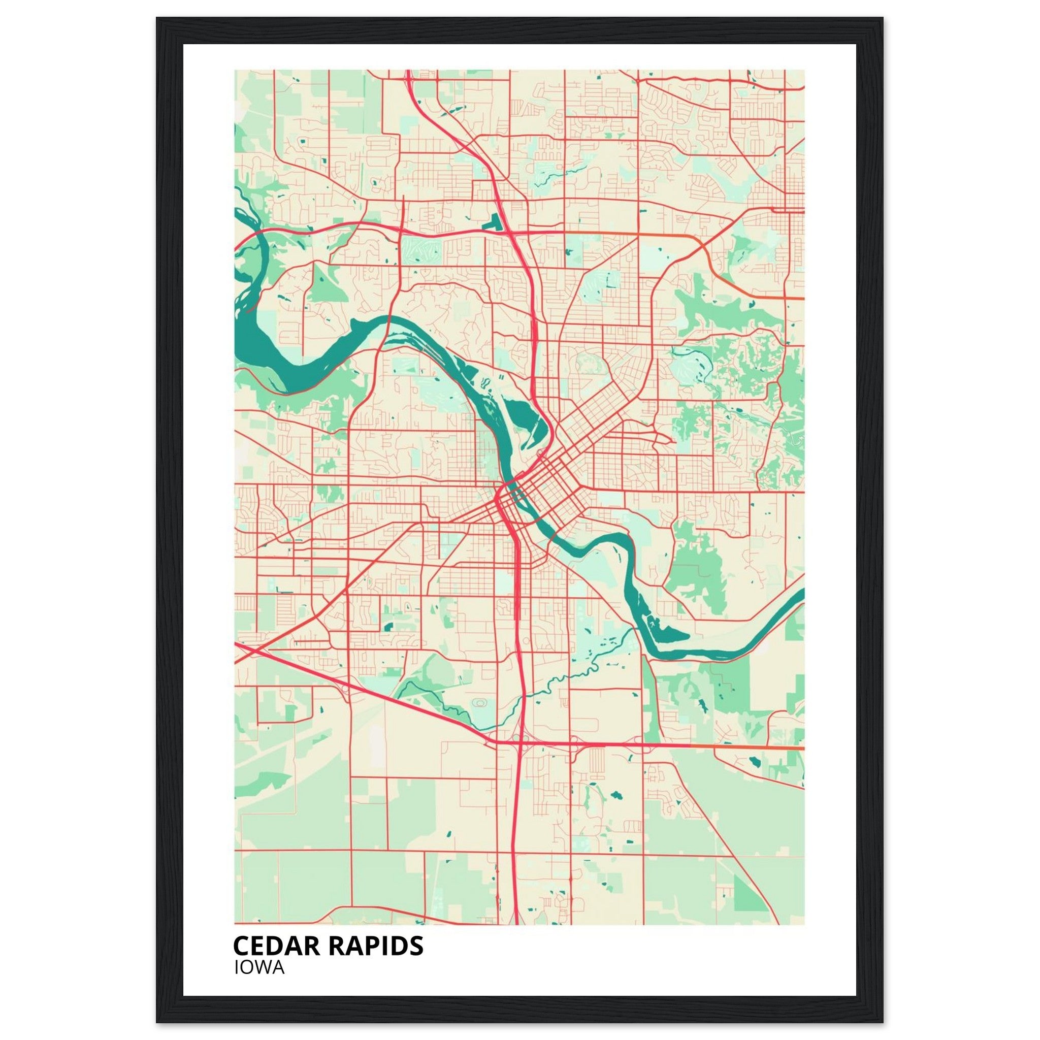 cedar rapids iowa map poster print