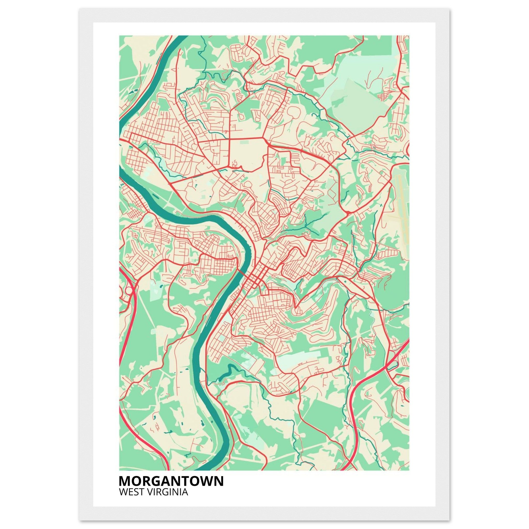 Morgantown West Virginia City Map Poster | Custom Map Art Print - Ink And Atlas