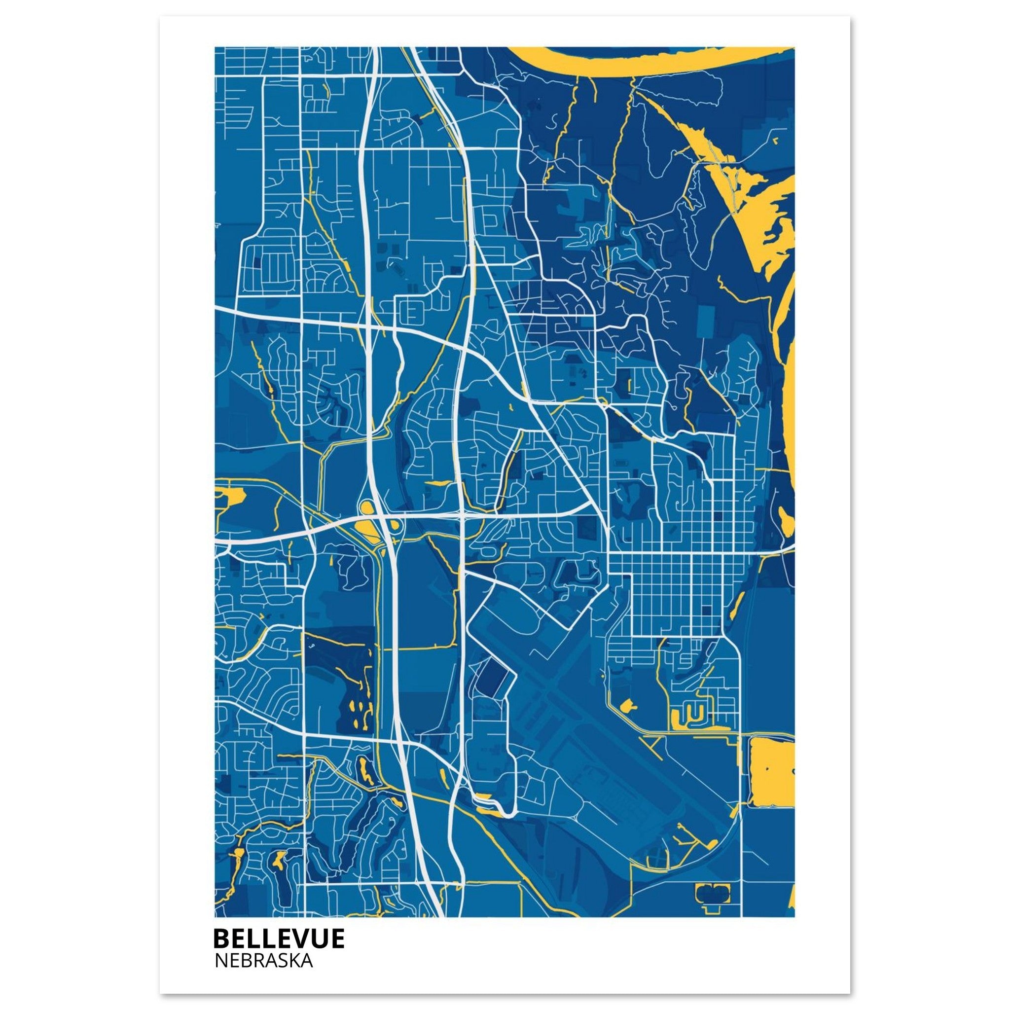 Bellevue Nebraska City Map Poster | Custom Map Art Print - Ink And Atlas