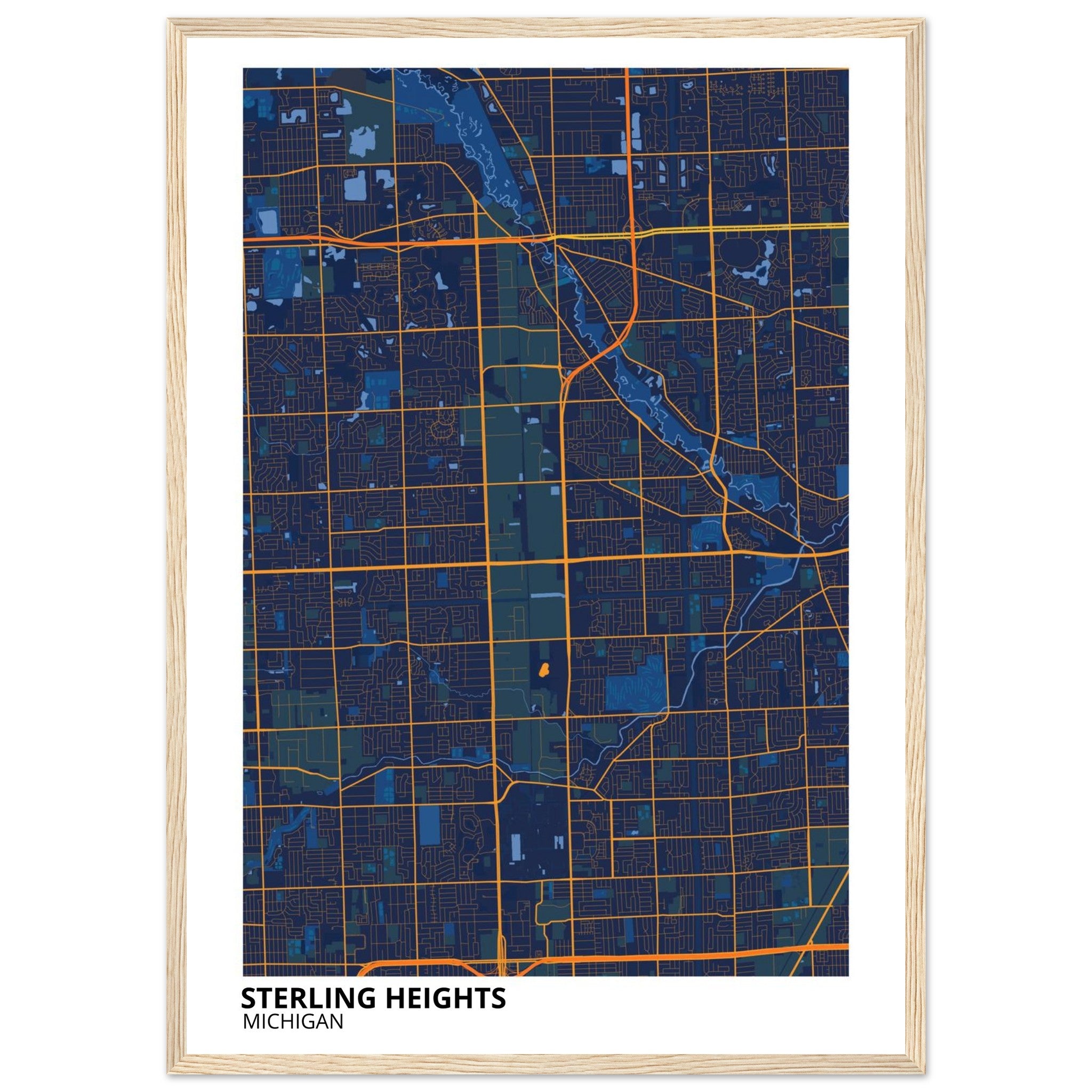 Sterling Heights Michigan City Map Poster | Custom Map Art Print - Ink And Atlas