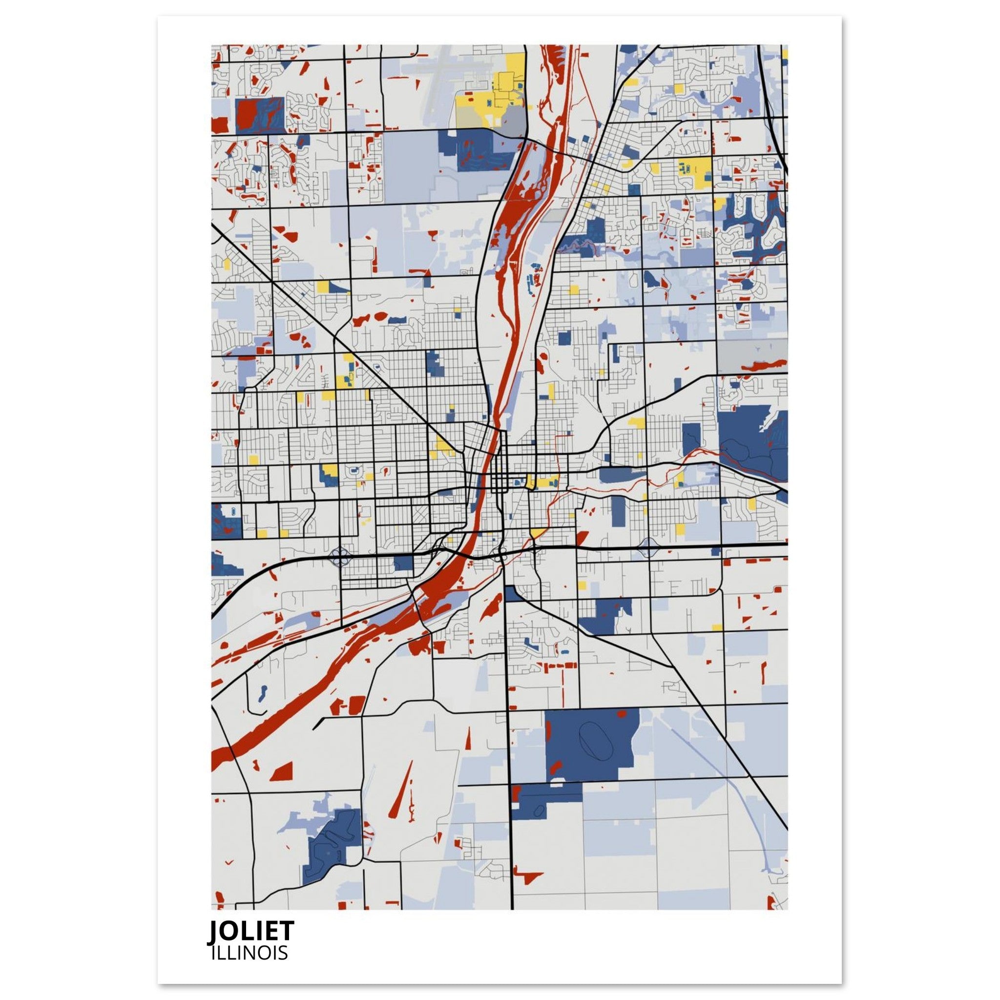 joliet illinois map poster print