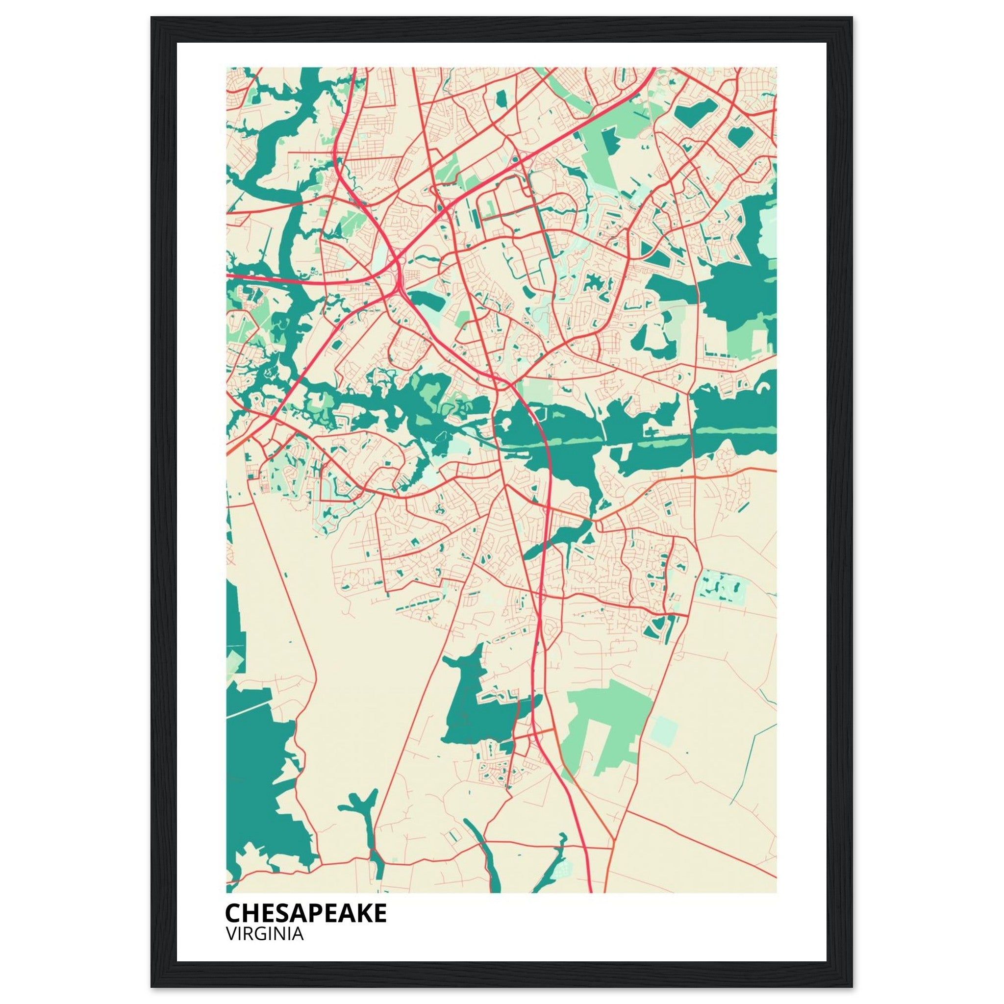 Chesapeake Virginia City Map Poster | Custom Map Art Print - Ink And Atlas
