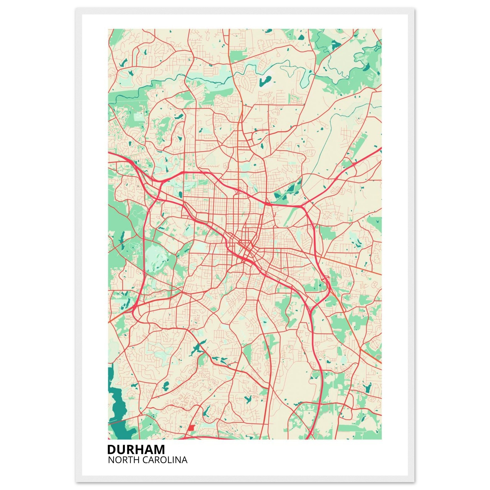 Durham North Carolina City Map Poster | Custom Map Art Print - Ink And Atlas
