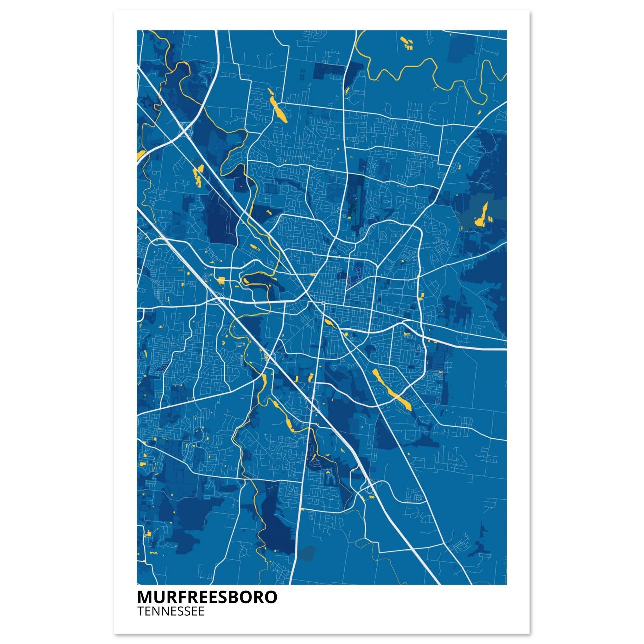 murfreesboro tennessee modern city map print