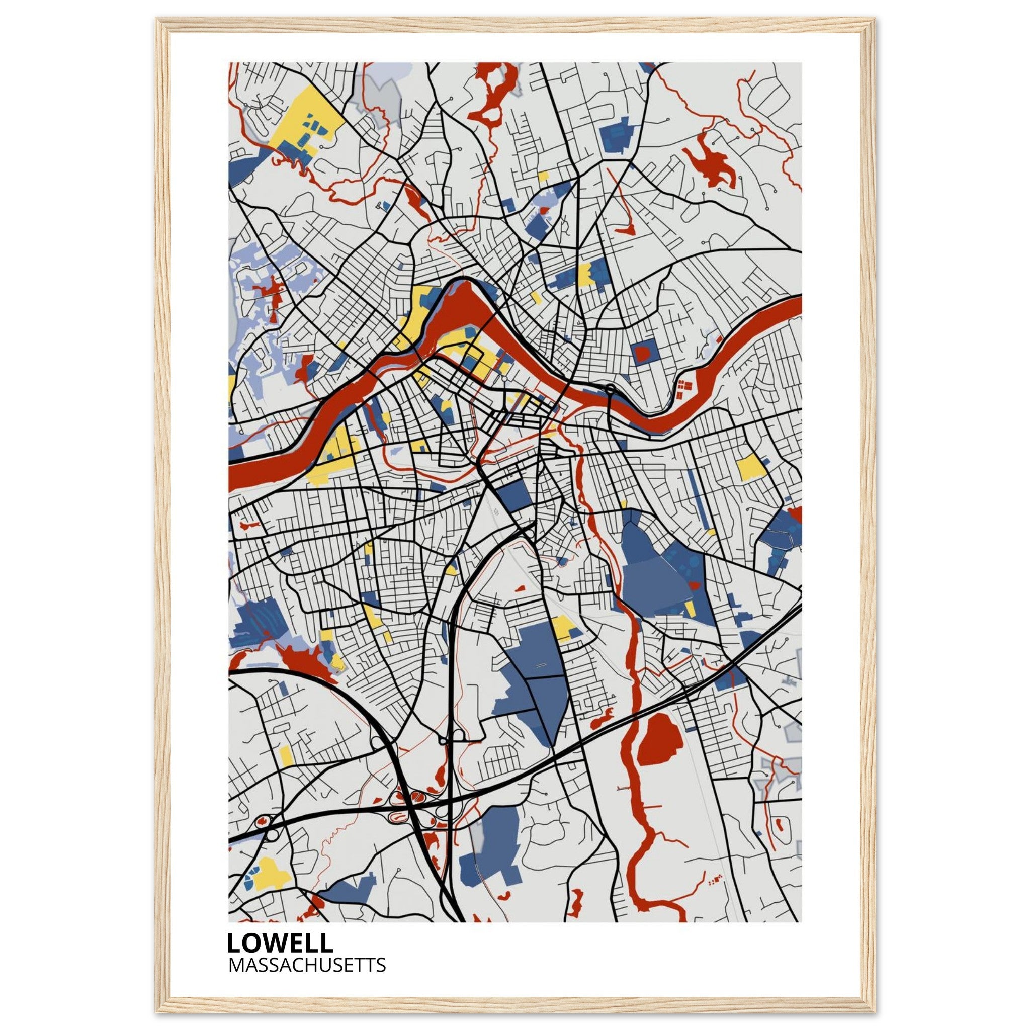 Lowell Massachusetts City Map Poster | Custom Map Art Print - Ink And Atlas