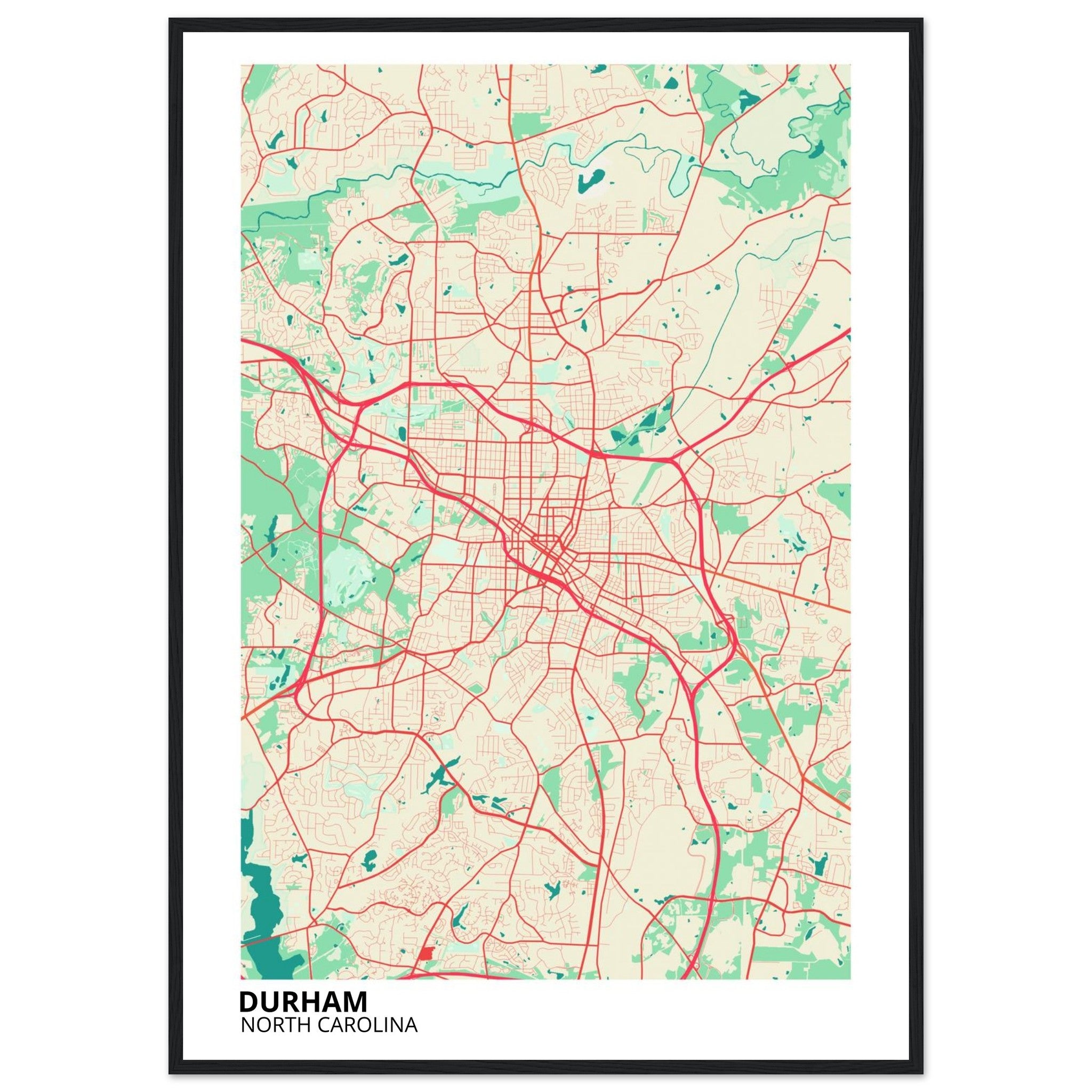 Durham North Carolina City Map Poster | Custom Map Art Print - Ink And Atlas
