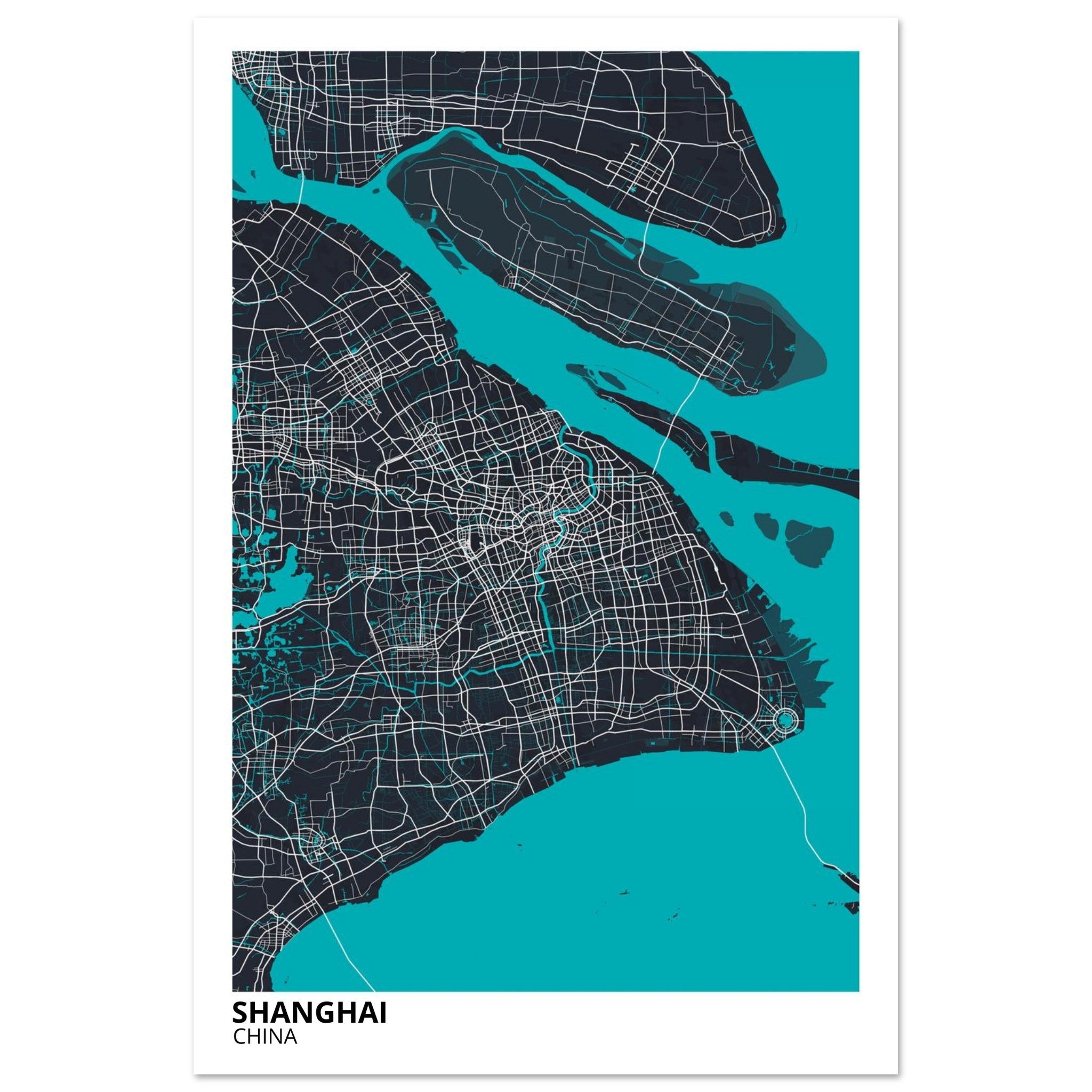 shanghai china map poster print