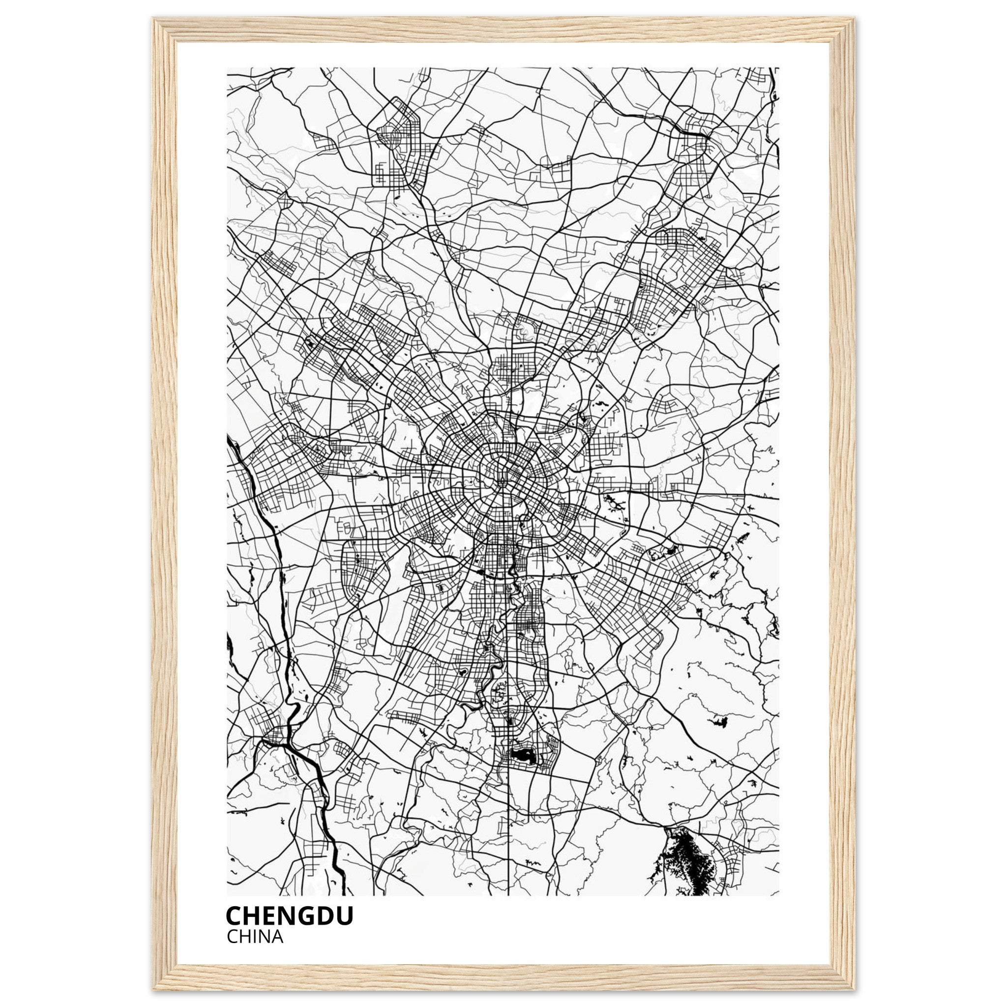chengdu china map poster print