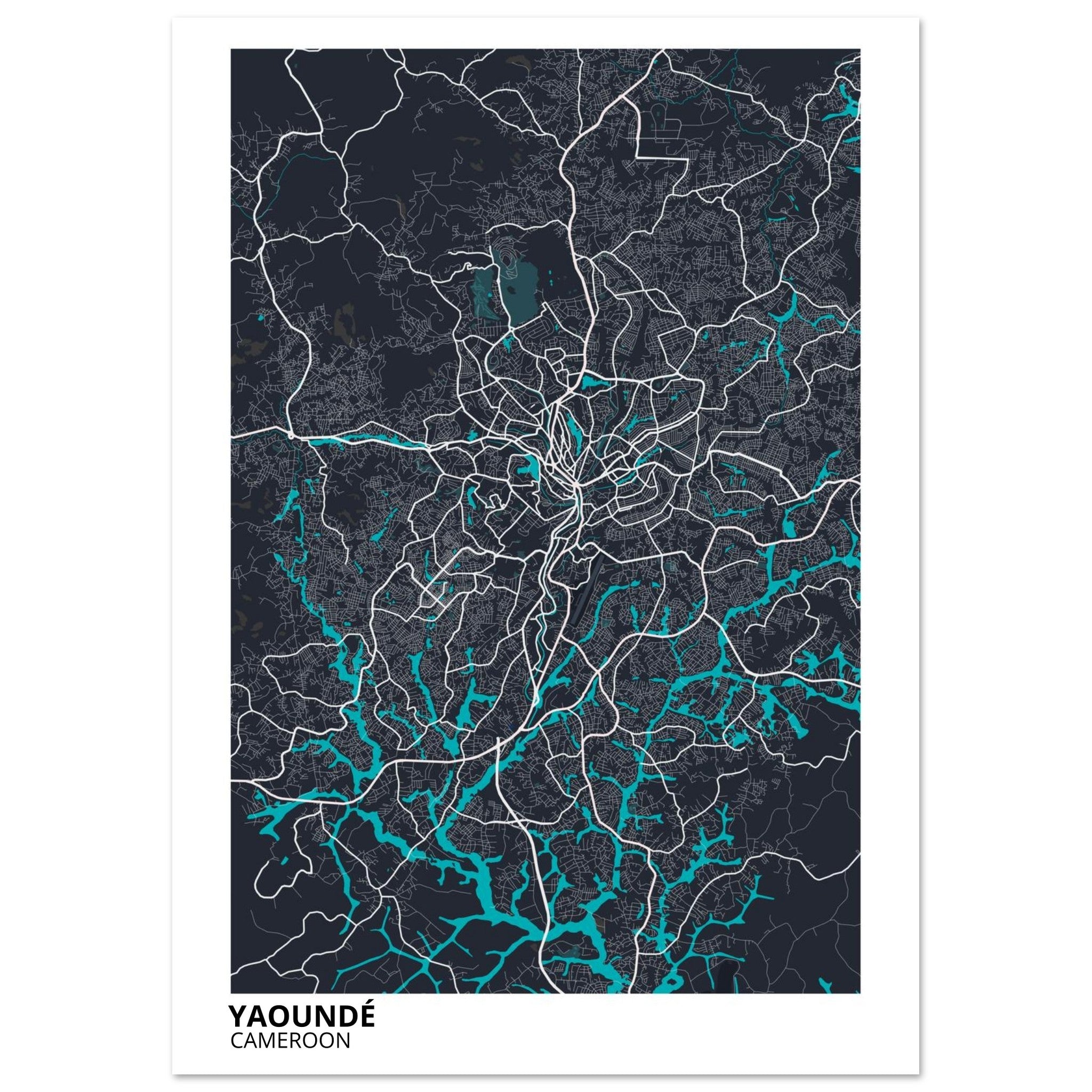 Yaounde Cameroon City Map Poster | Custom Map Art Print - Ink And Atlas