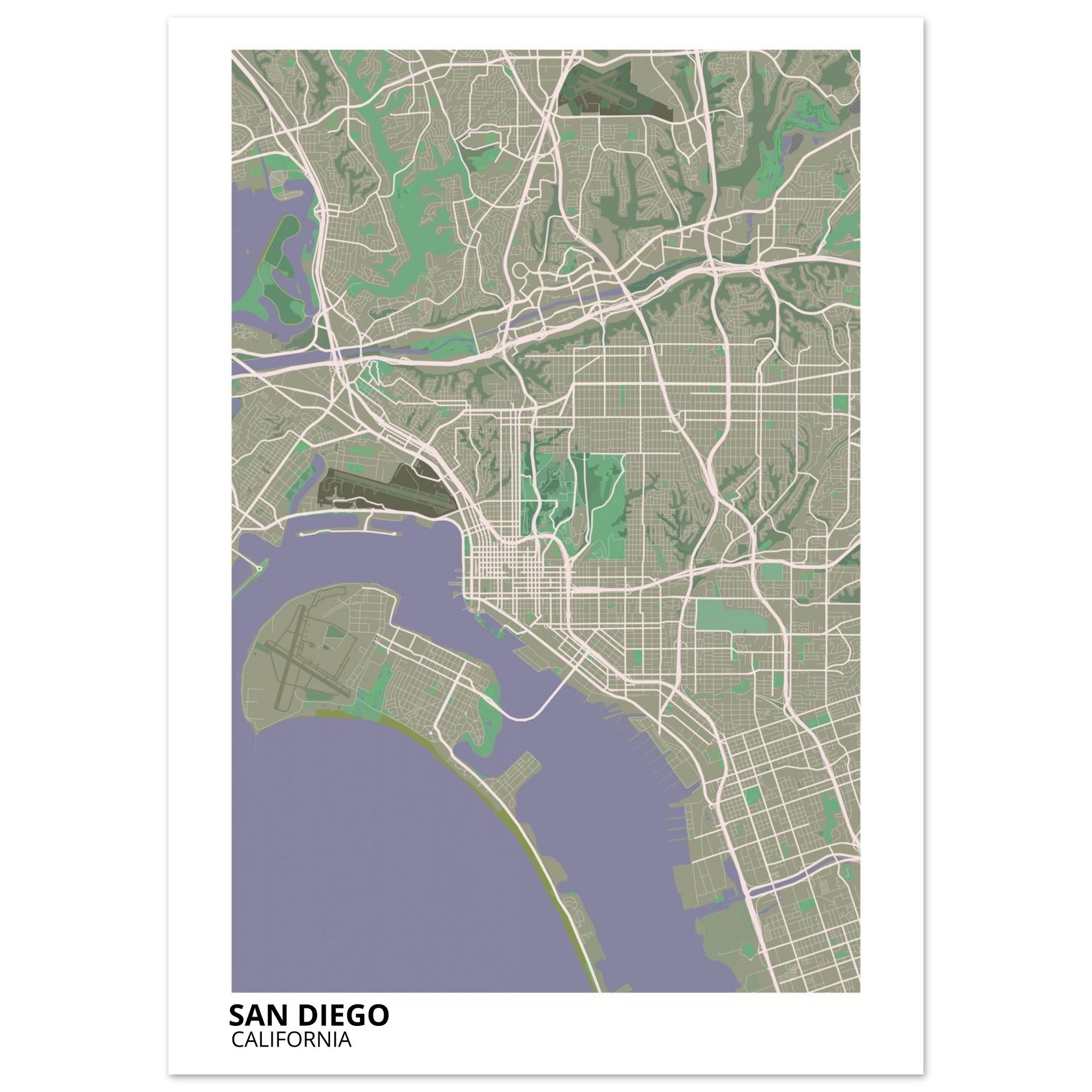 san diego map poster print