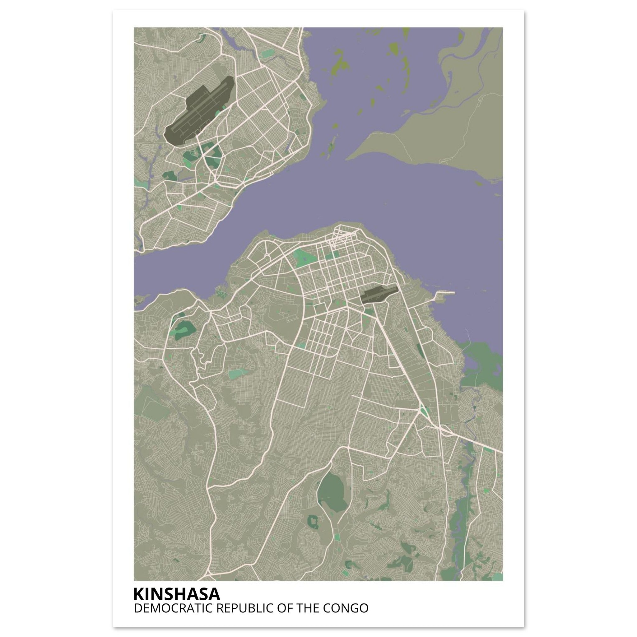 Kinshasa Congo City Map Poster | Custom Map Art Print - Ink And Atlas