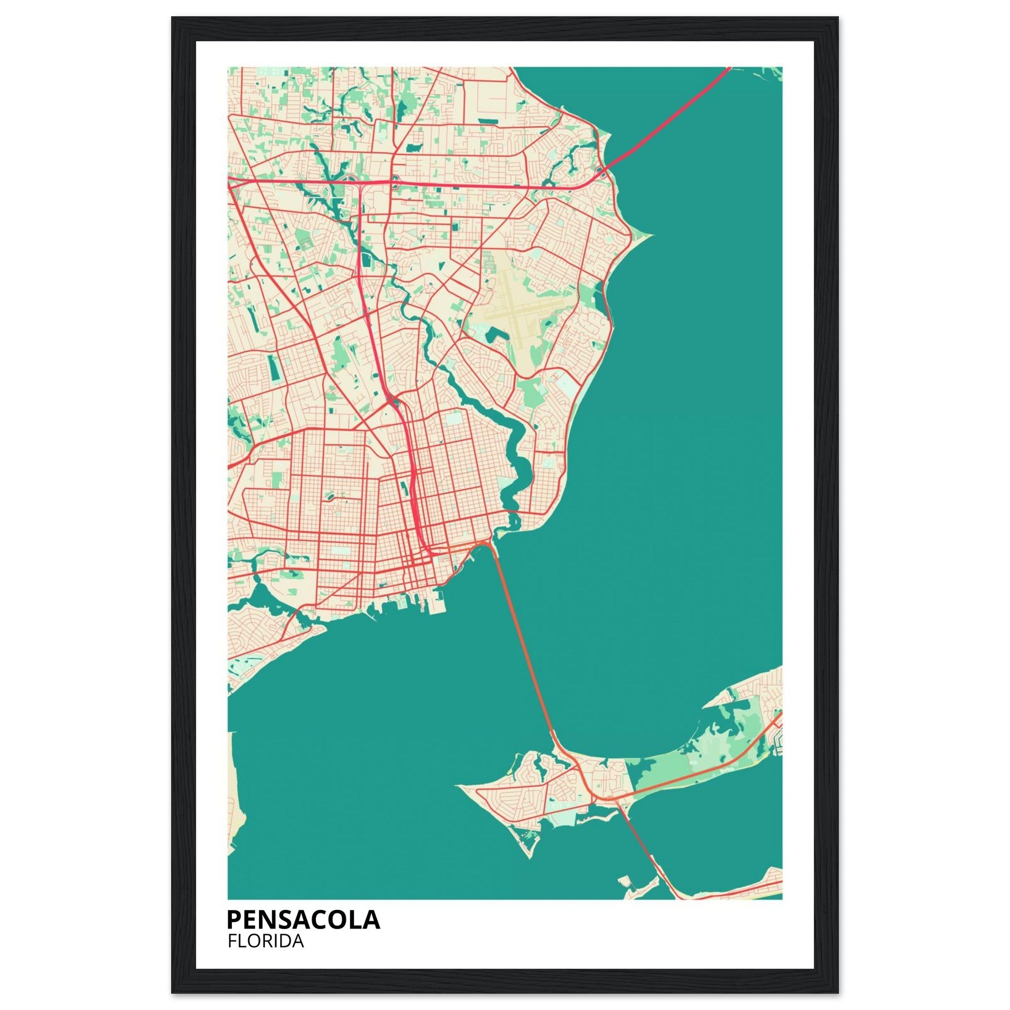 Pensacola Florida City Map Poster | Custom Map Art Print - Ink And Atlas