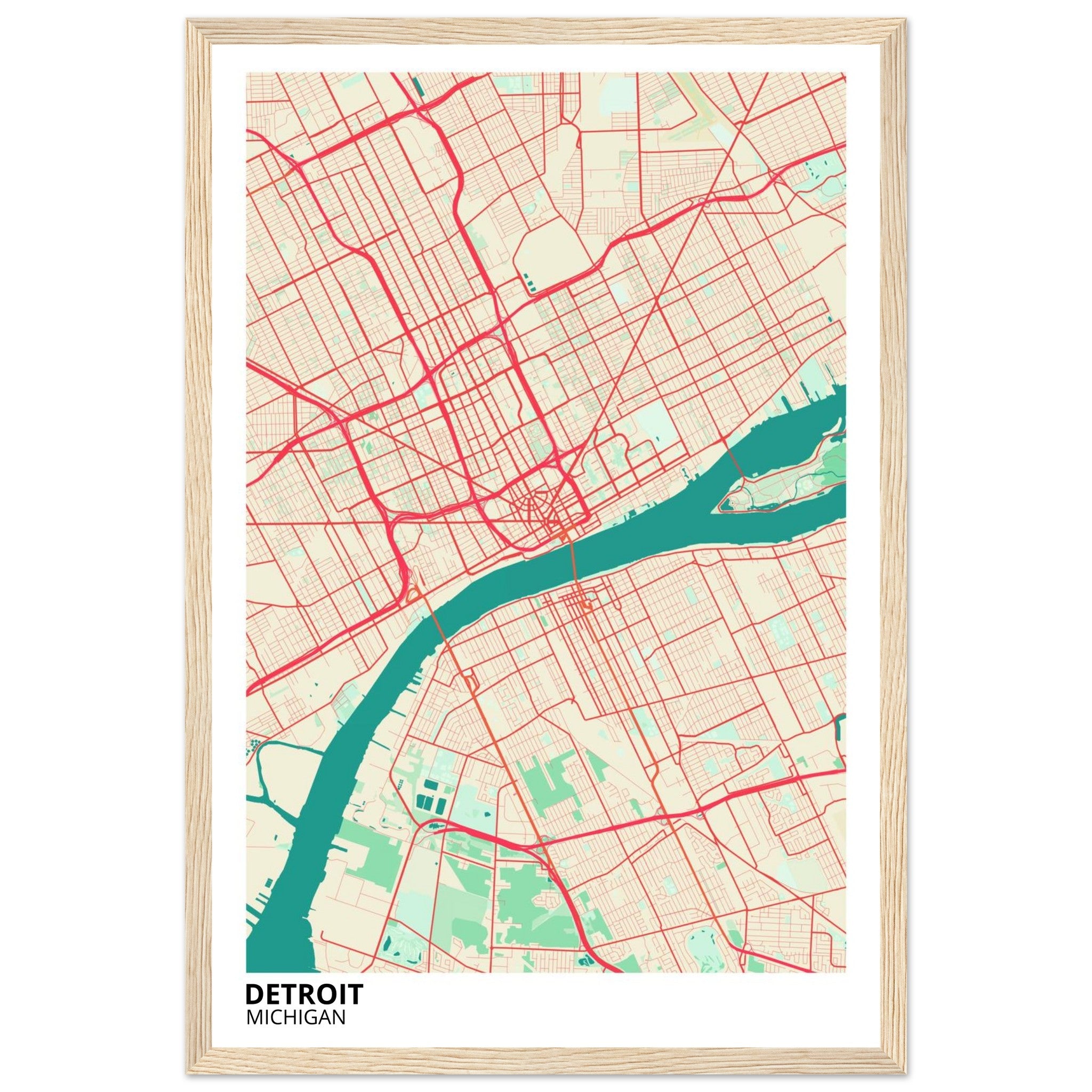 detroit map poster print
