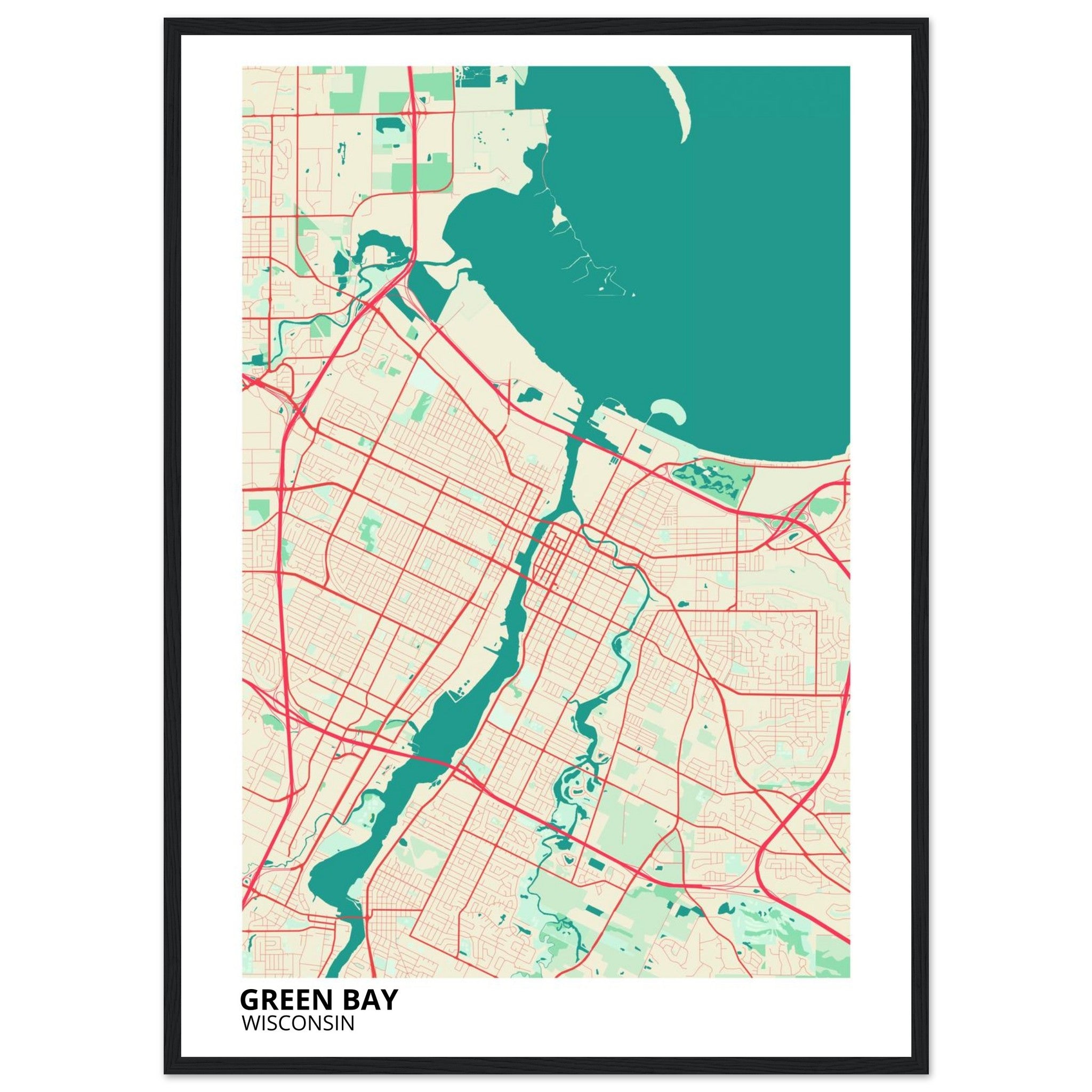 Green Bay Wisconsin City Map Poster | Custom Map Art Print - Ink And Atlas