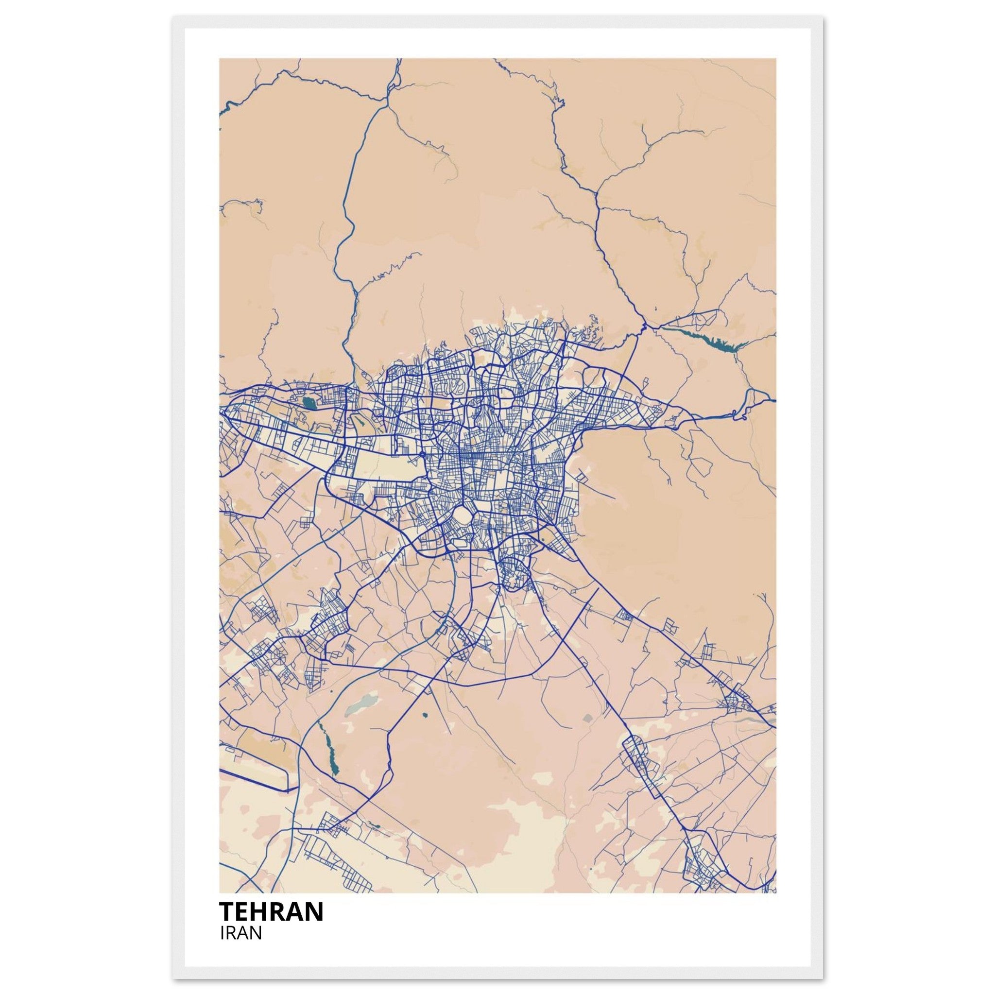 tehran iran map poster print