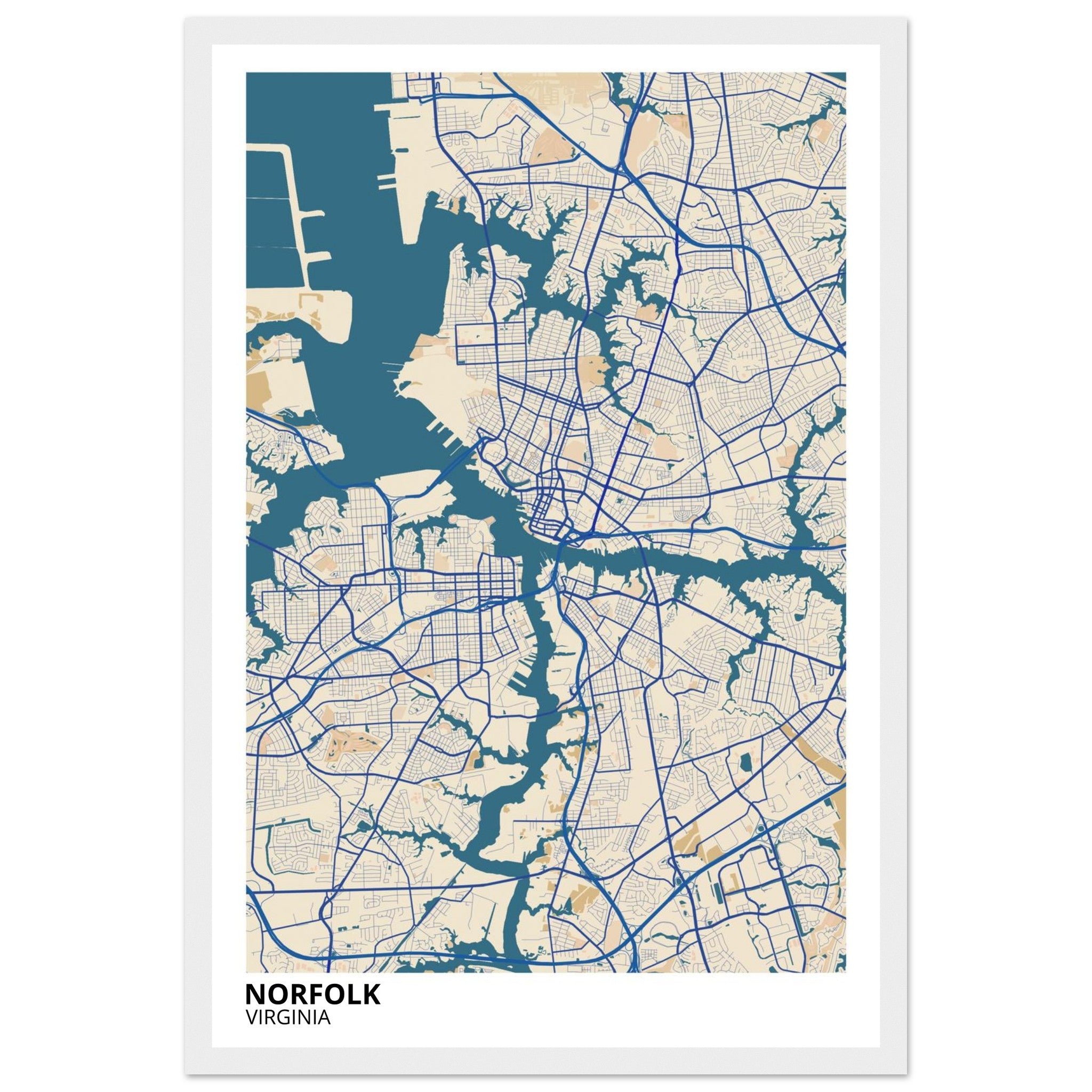 Norfolk Virginia City Map Poster | Custom Map Art Print - Ink And Atlas