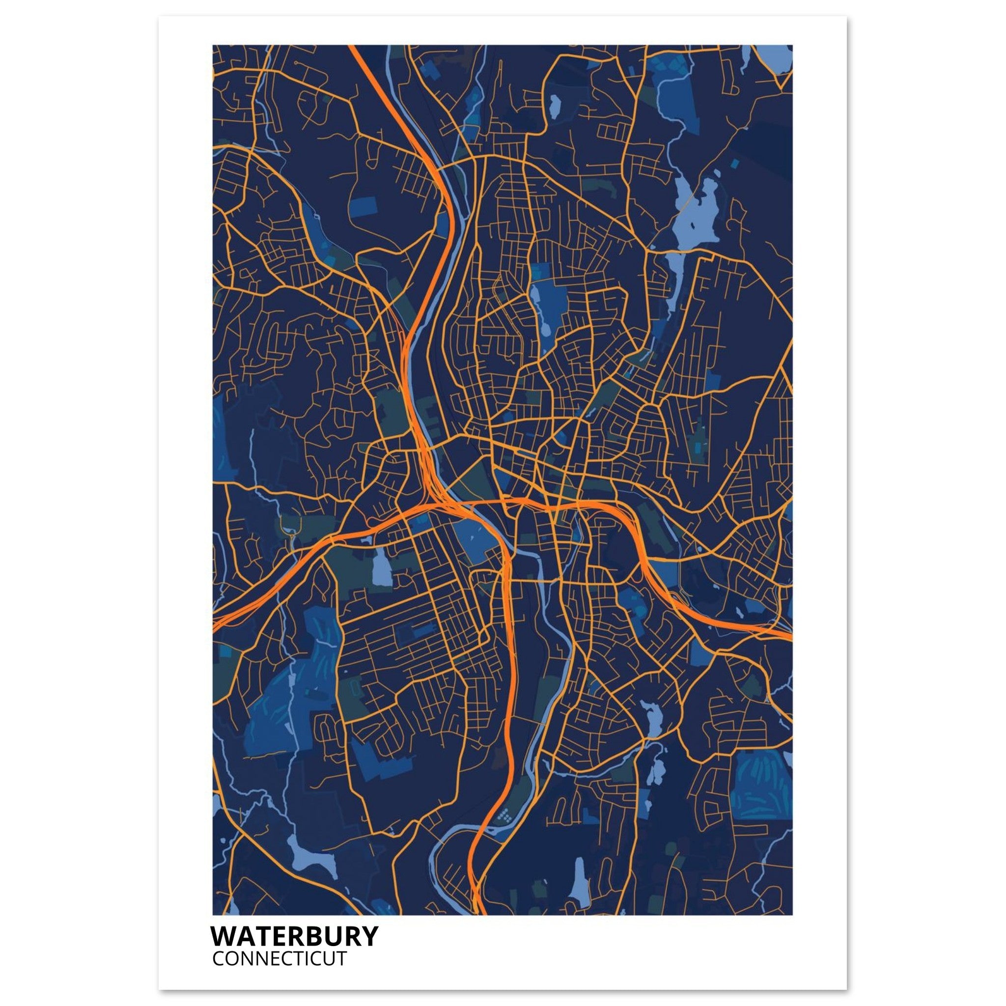 Waterbury Connecticut City Map Poster | Custom Map Art Print - Ink And Atlas