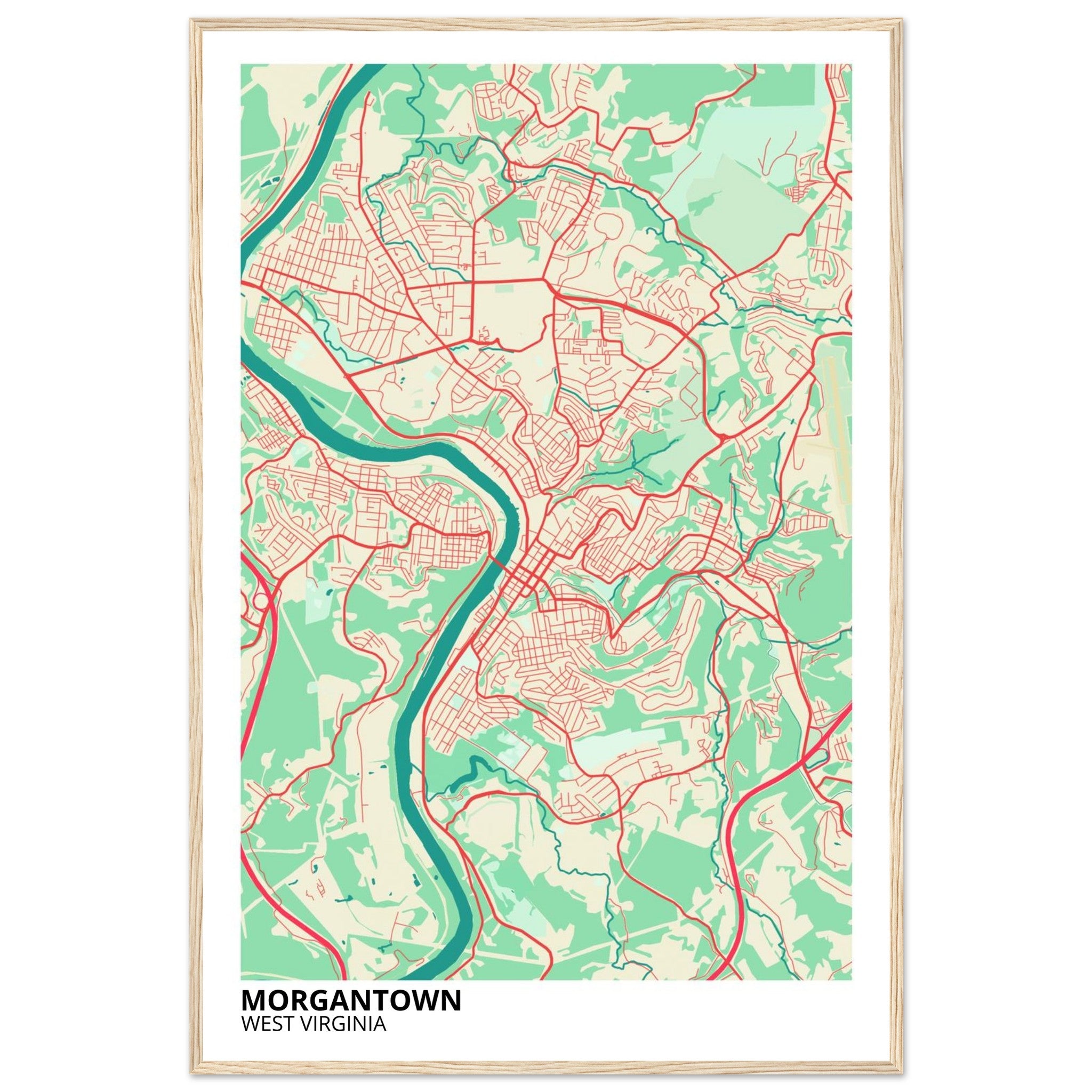 Morgantown West Virginia City Map Poster | Custom Map Art Print - Ink And Atlas