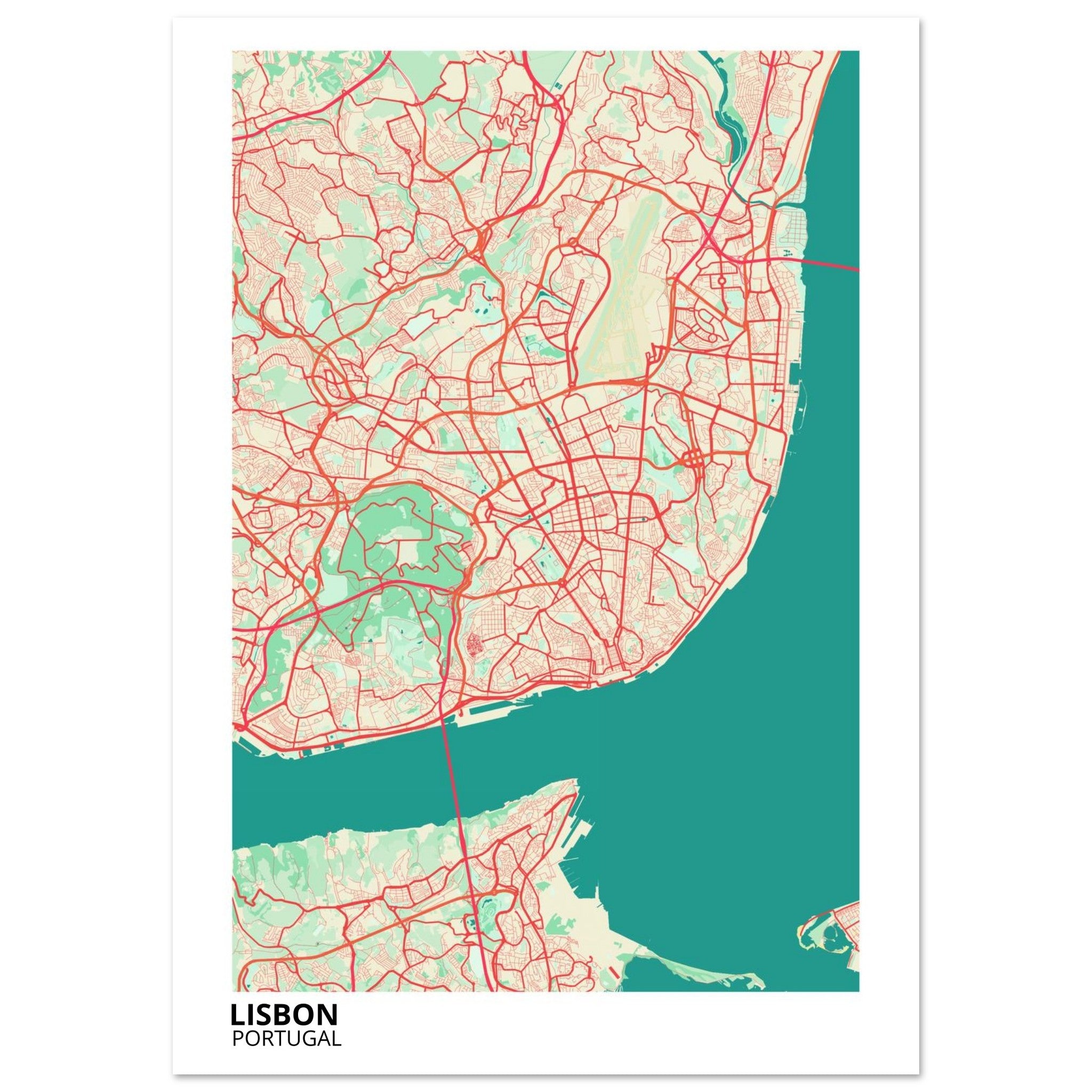 Lisbon Portugal City Map Poster | Custom Map Art Print - Ink And Atlas