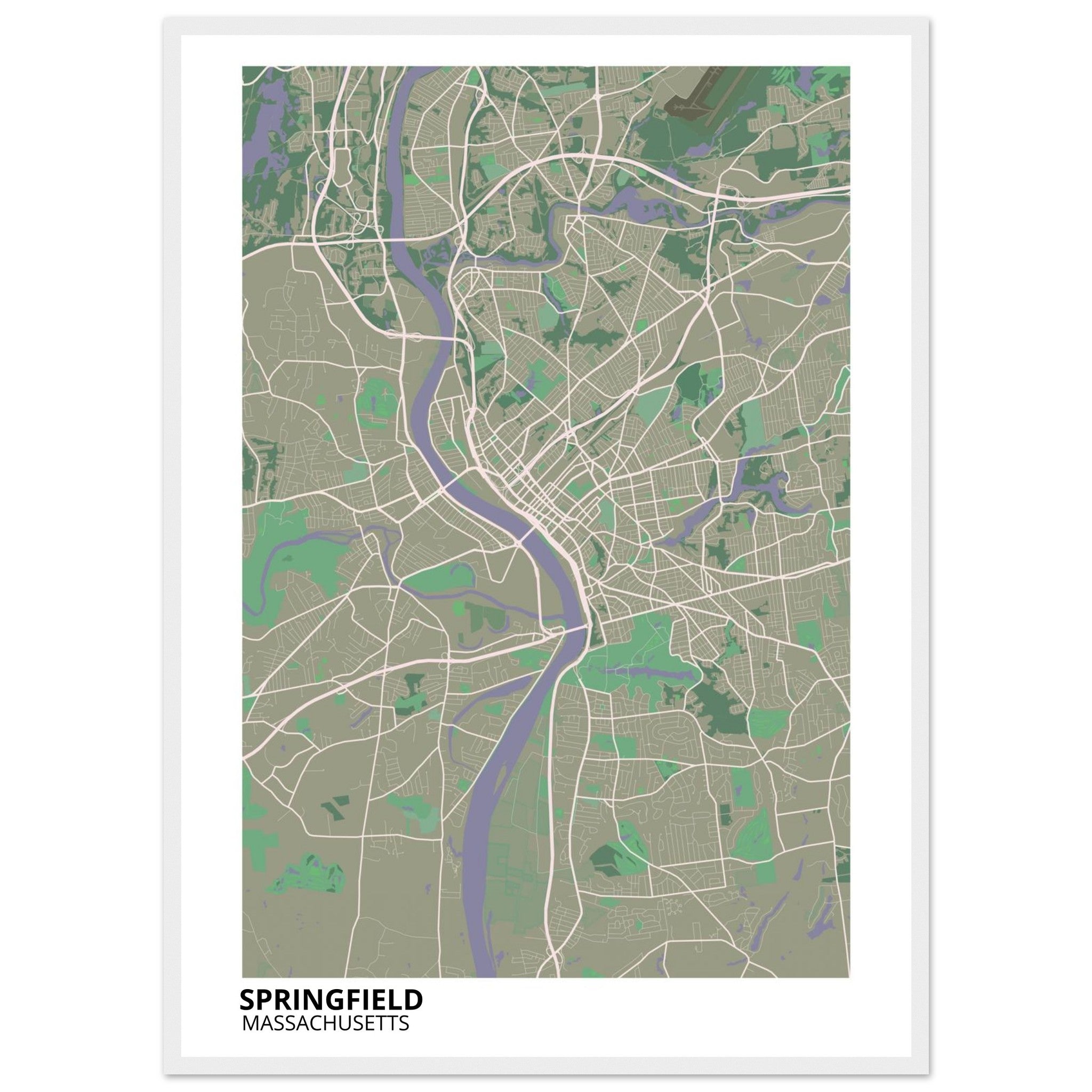 Springfield Massachusetts City Map Poster | Custom Map Art Print - Ink And Atlas