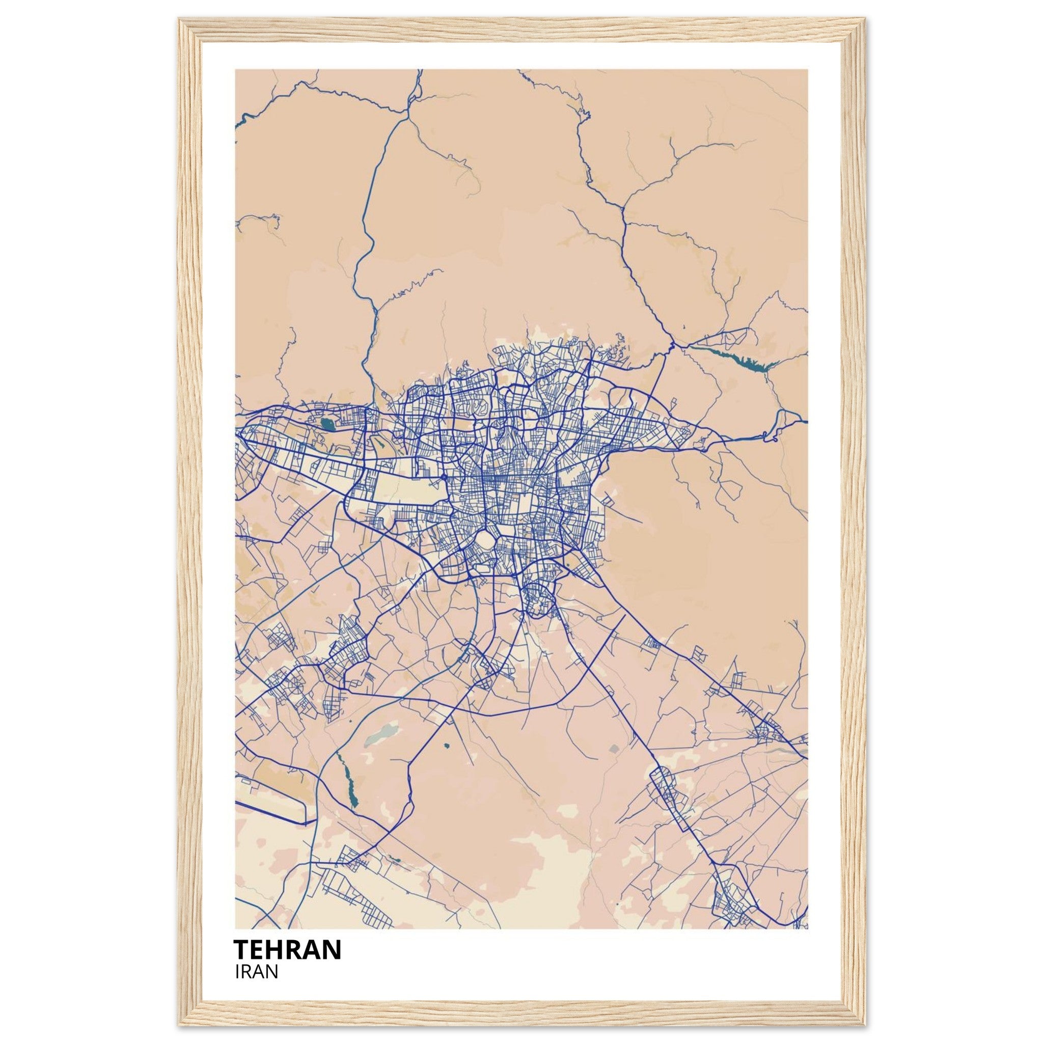 tehran iran map poster print
