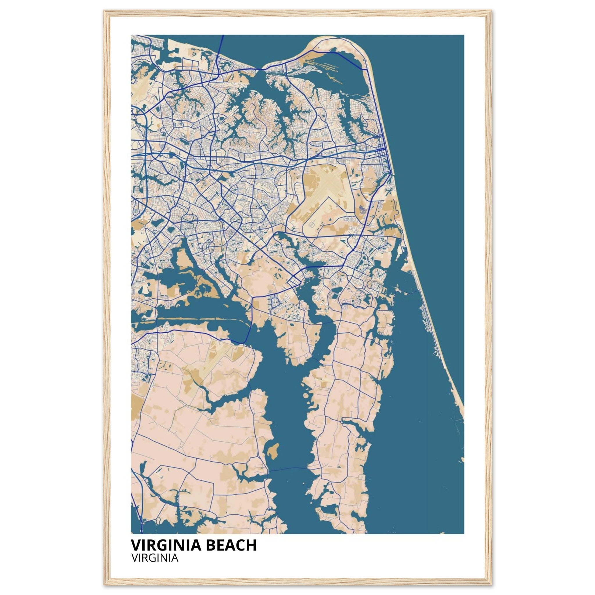 virginia beach map poster print