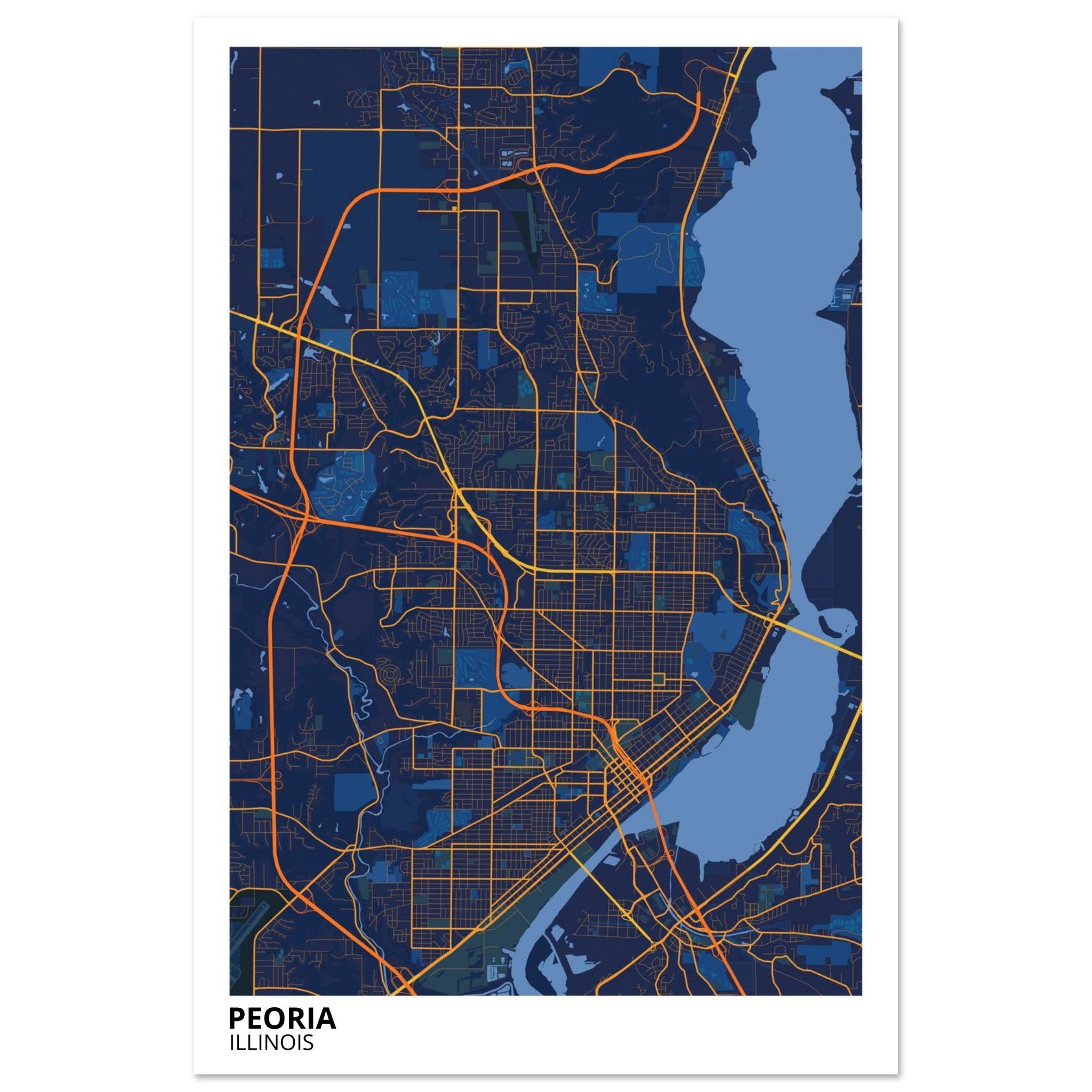 Peoria Illinois City Map Poster | Custom Map Art Print - Ink And Atlas