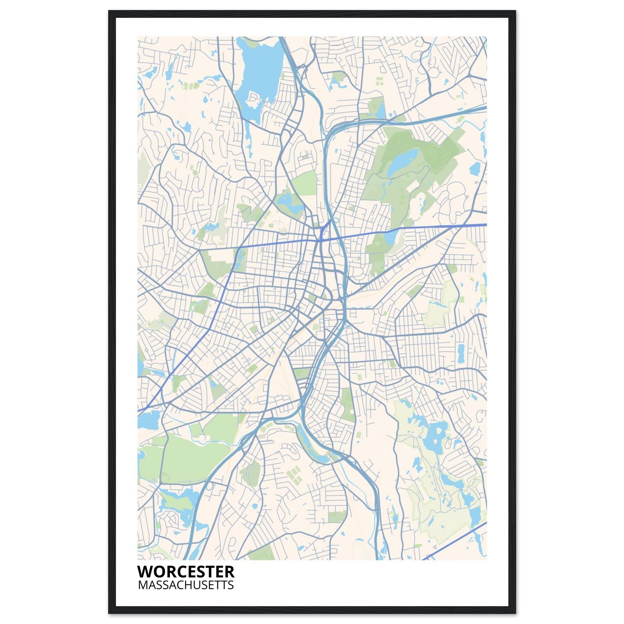 worcester map poster print