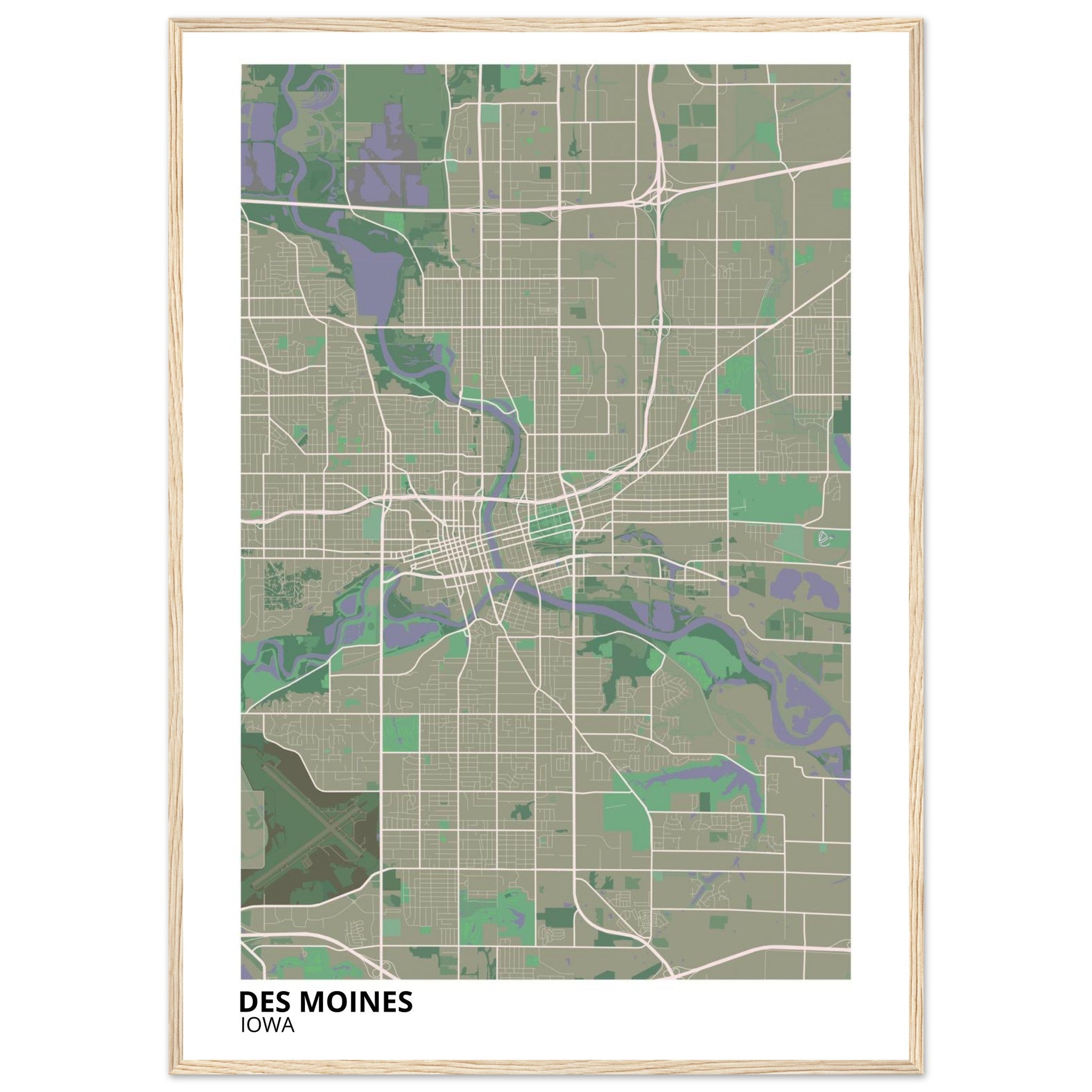 des moines map poster print