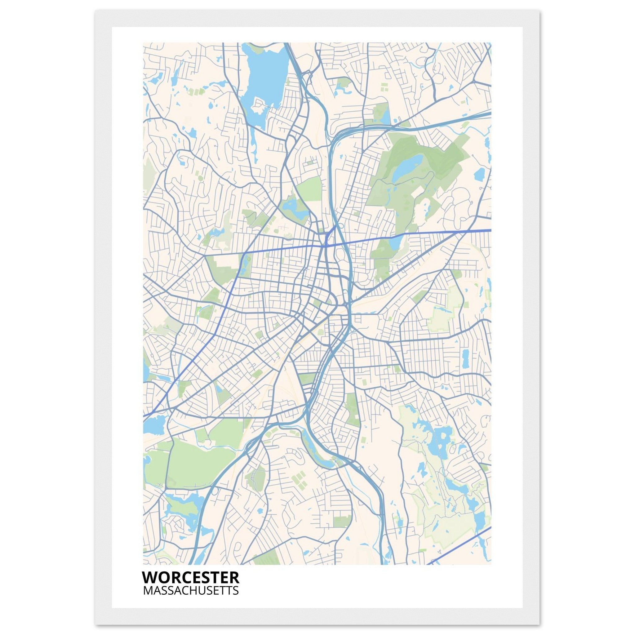 worcester map poster print