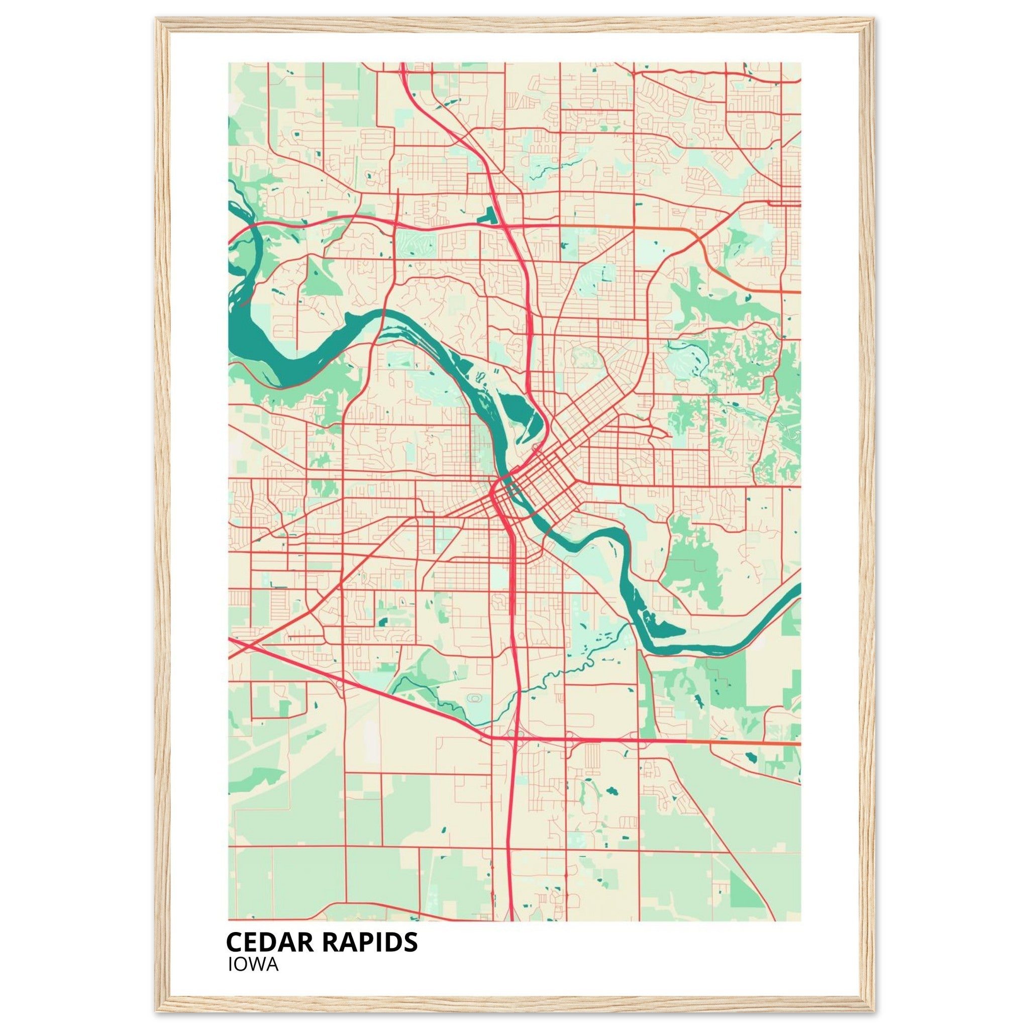 Cedar Rapids Iowa City Map Poster | Custom Map Art Print - Ink And Atlas