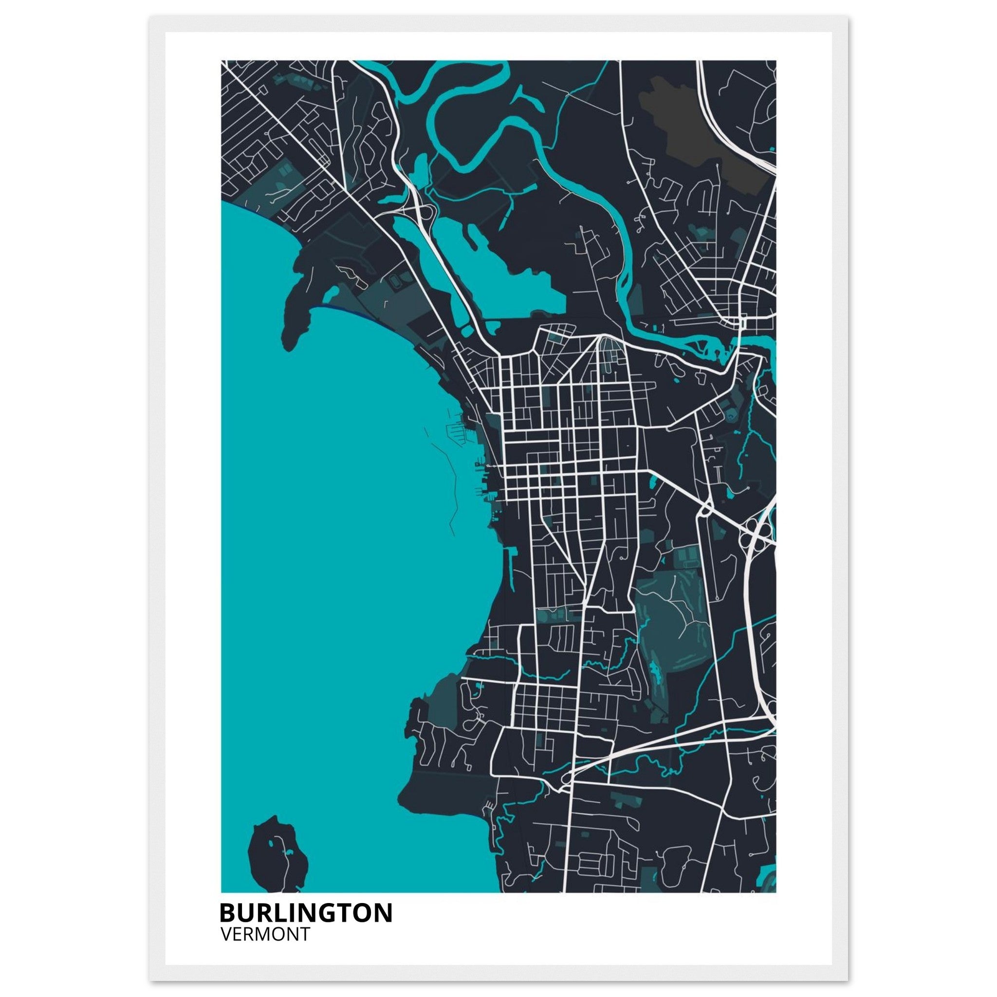 Burlington Vermont City Map Poster | Custom Map Art Print - Ink And Atlas