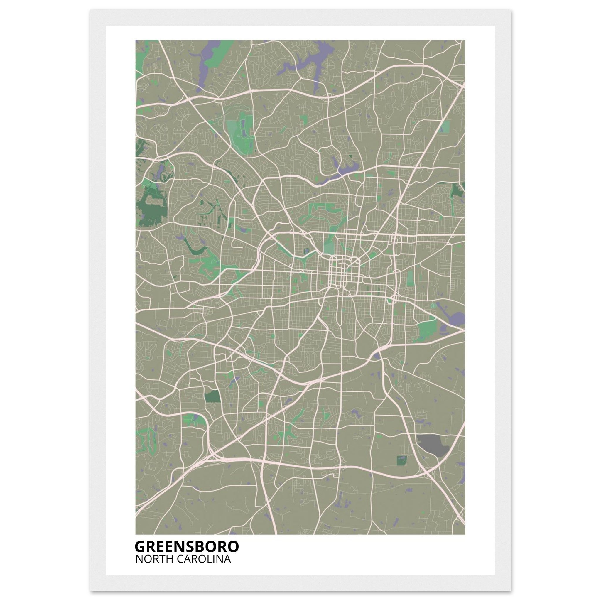 Greensboro North Carolina City Map Poster | Custom Map Art Print - Ink And Atlas