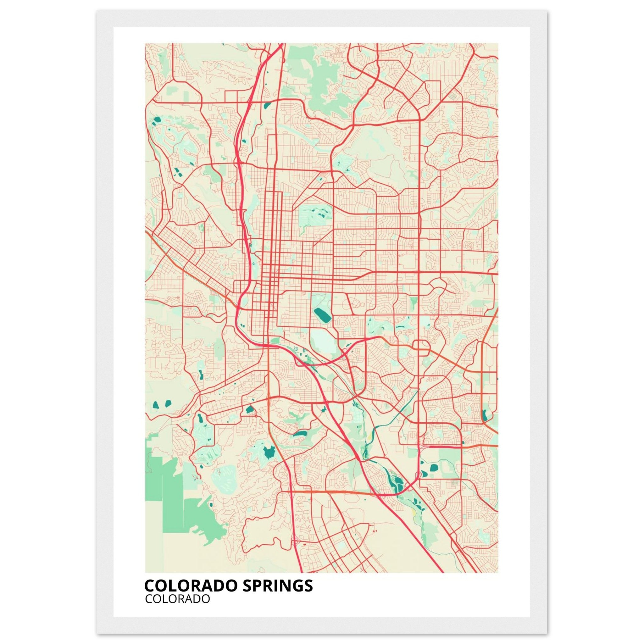 colorado springs map poster print