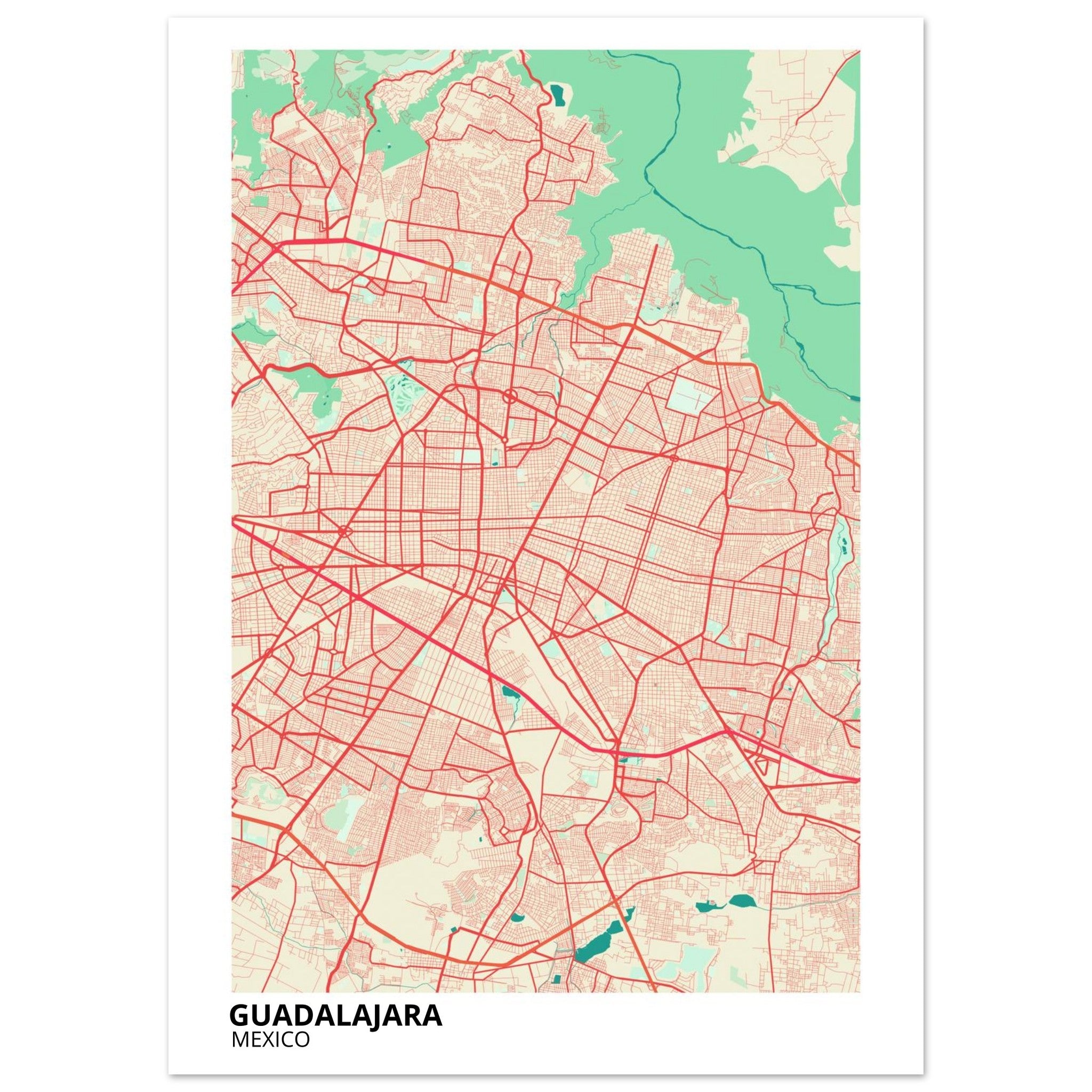 Guadalajara Mexico City Map Poster | Custom Map Art Print - Ink And Atlas