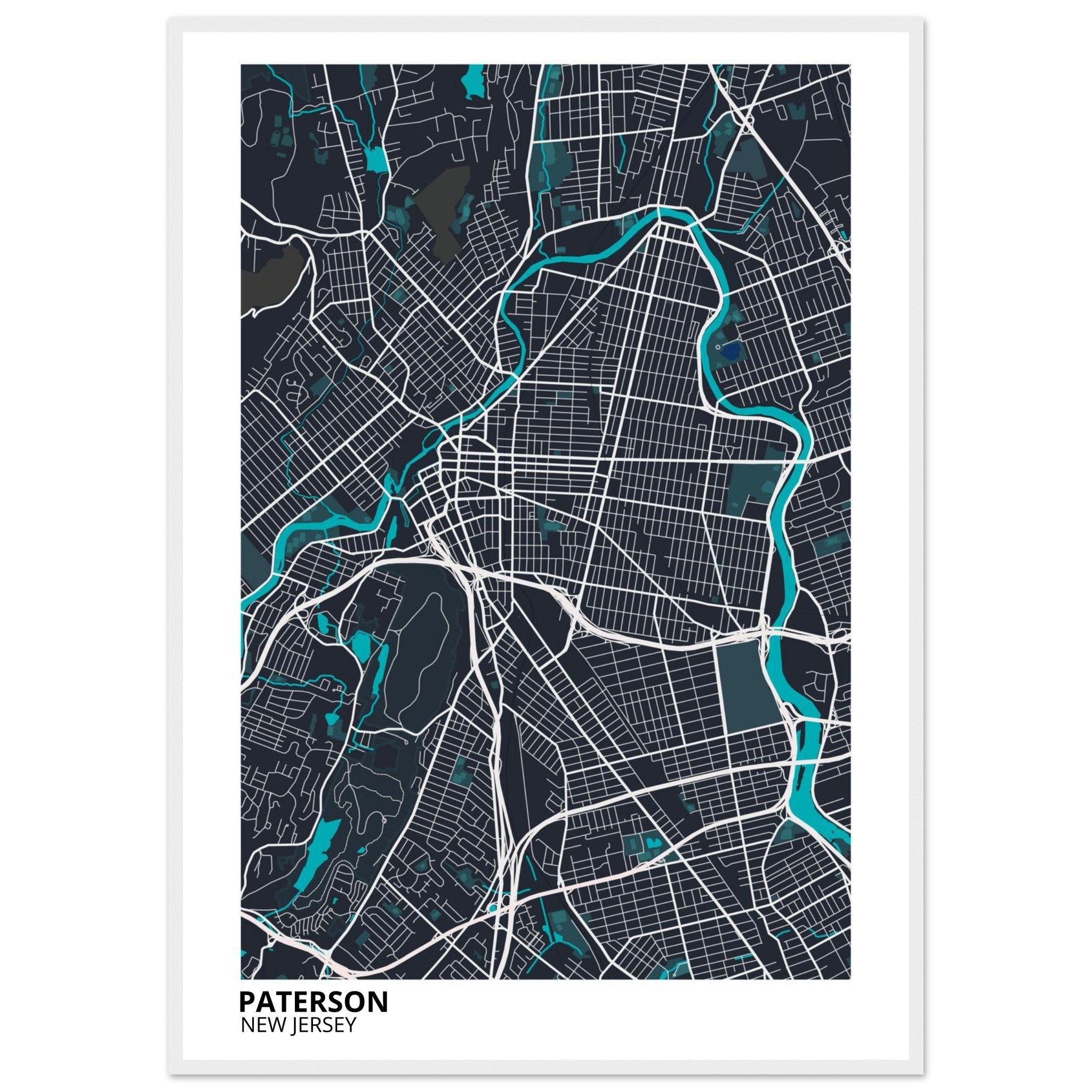 Paterson New Jersey City Map Poster | Custom Map Art Print - Ink And Atlas