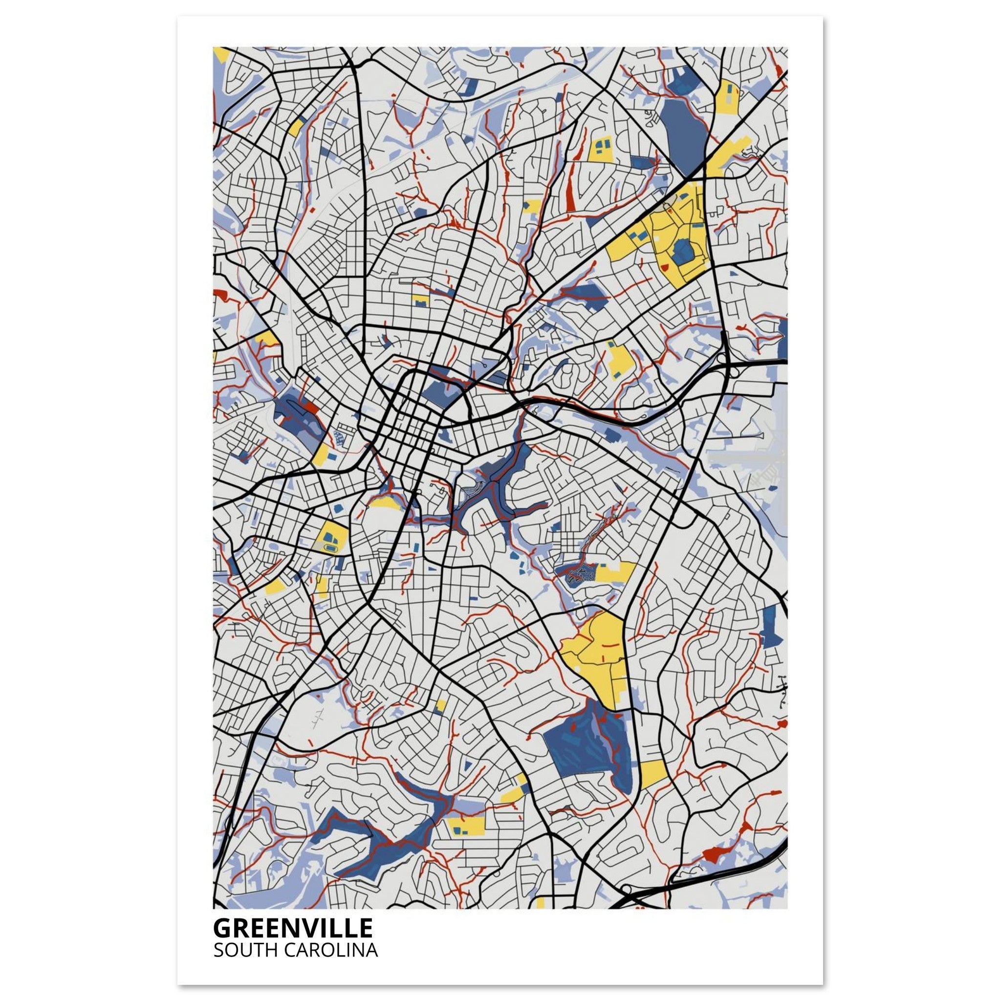 Greenville South Carolina City Map Poster | Custom Map Art Print - Ink And Atlas