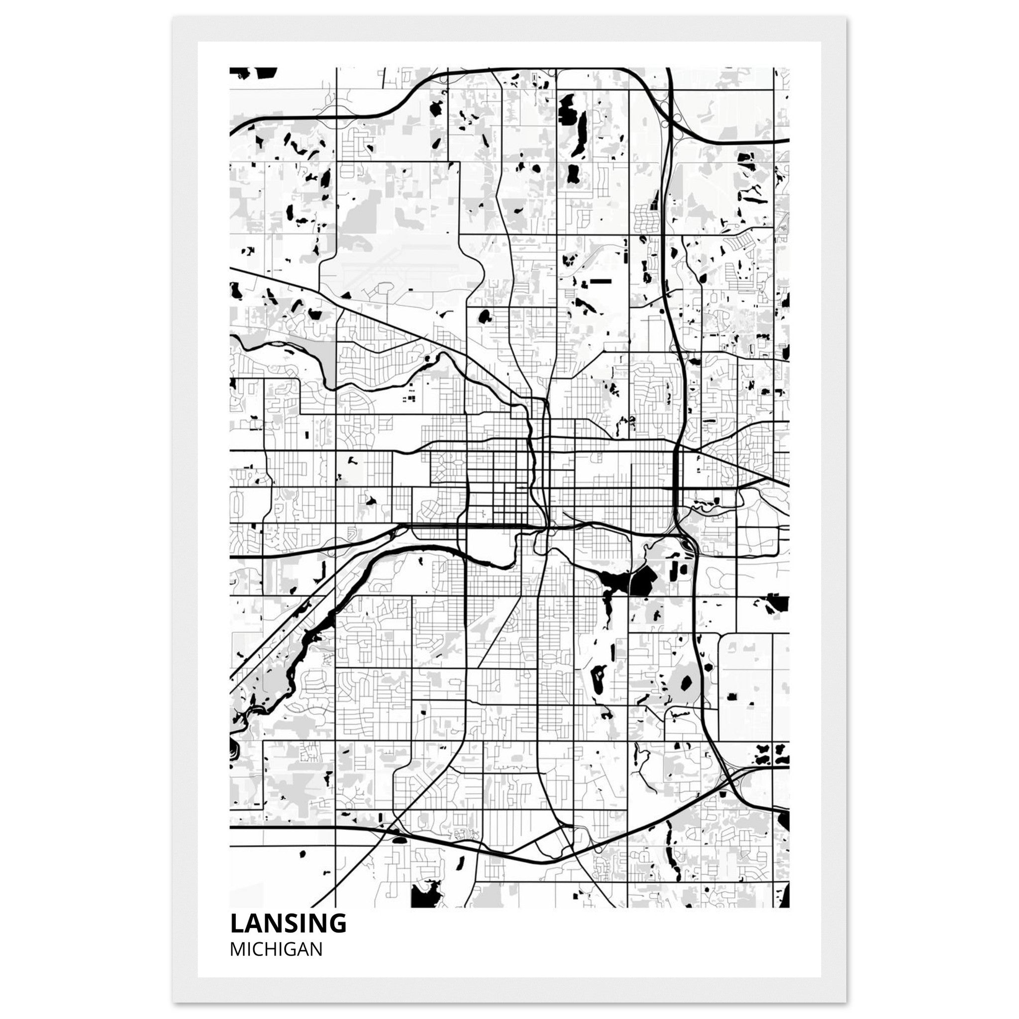 lansing map poster print